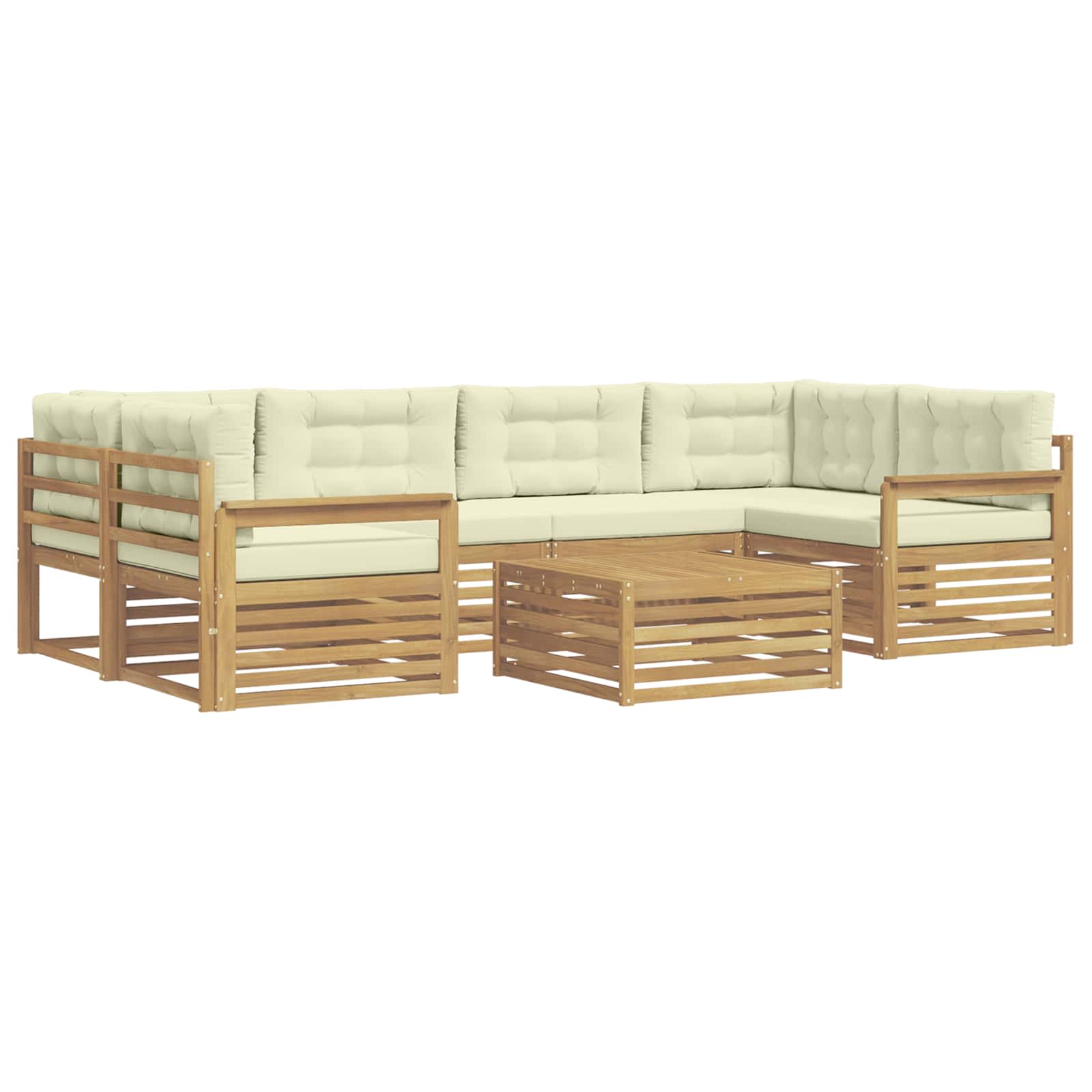 Outdoor-Sofagarnitur mit Kissen 7 pcs Weiß und Creme Polyester