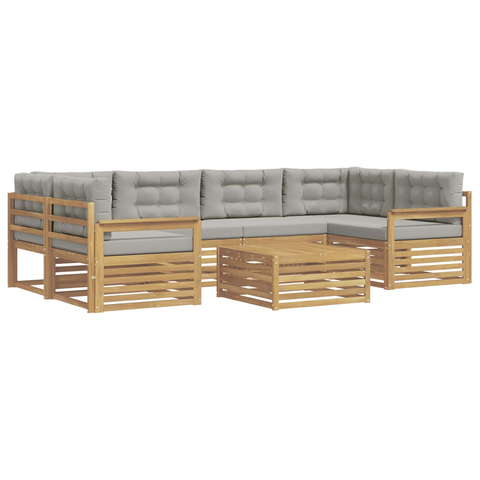 Outdoor-Sofagarnitur 7 pcs Weiß und Hellgrau Polyester