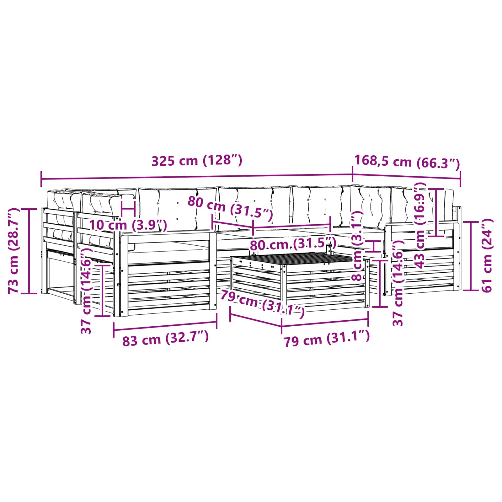 Outdoor-Sofagarnitur 7 pcs Weiß und Hellgrau Polyester