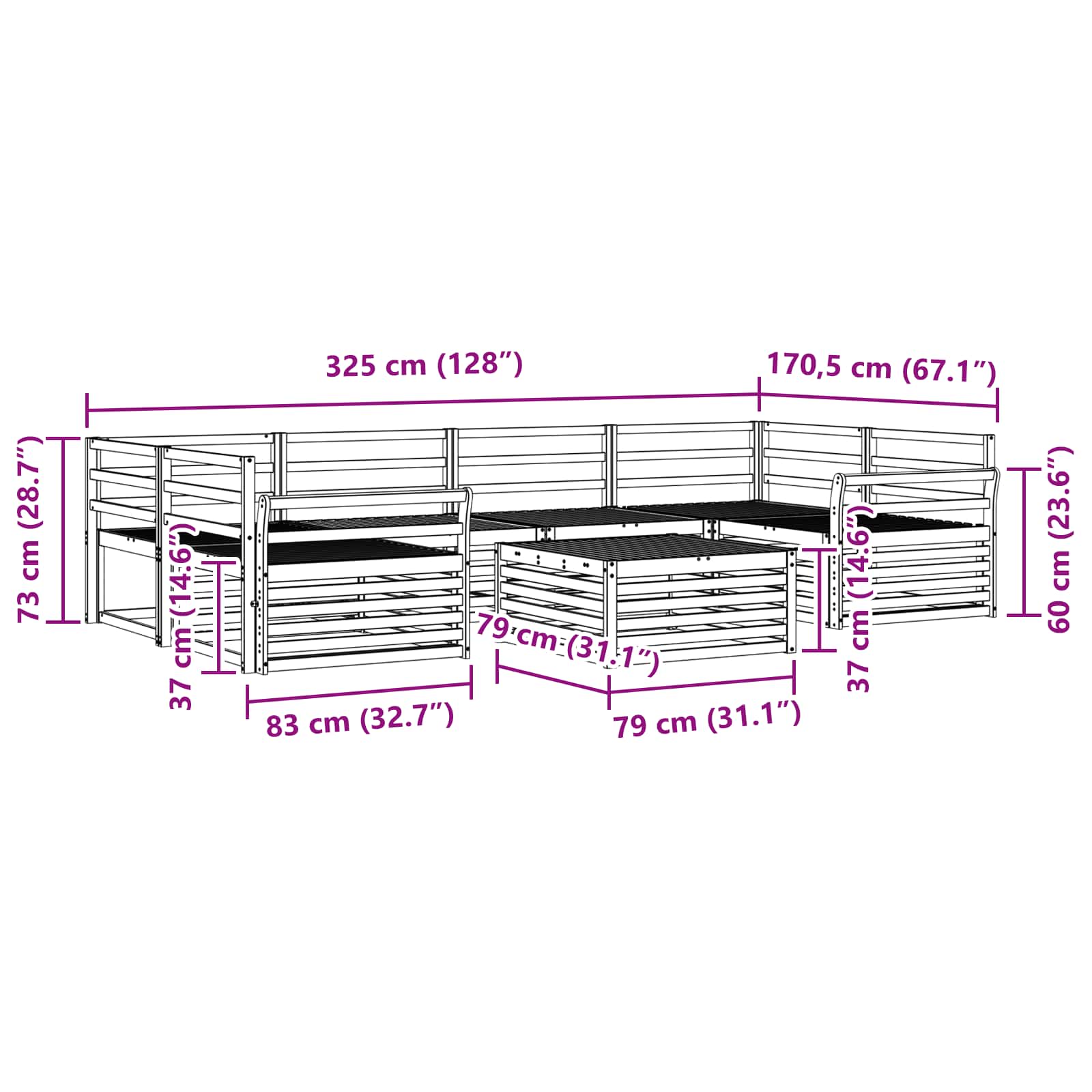 Outdoor-Sofagarnitur 7 pcs Weiß