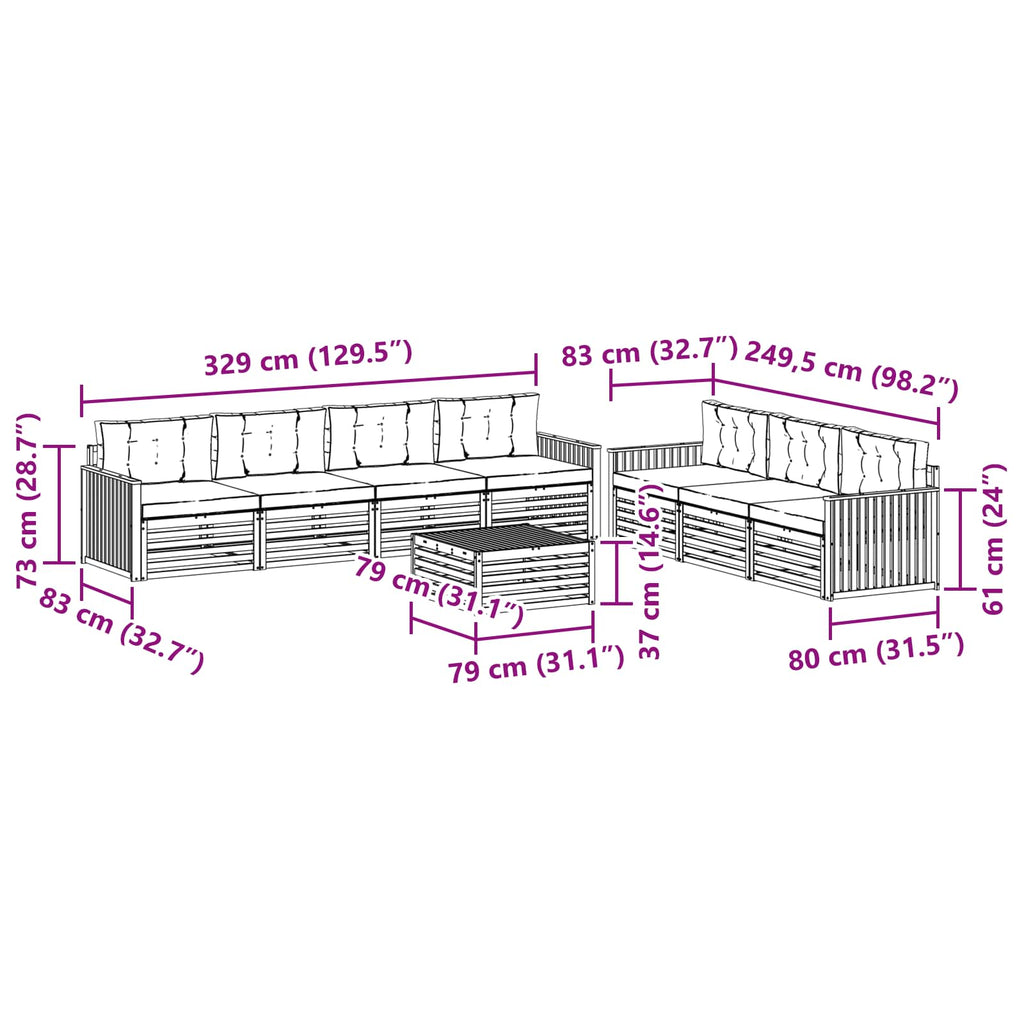 Outdoor-Sofagarnitur 8 pcs Weiß und Hellgrau
