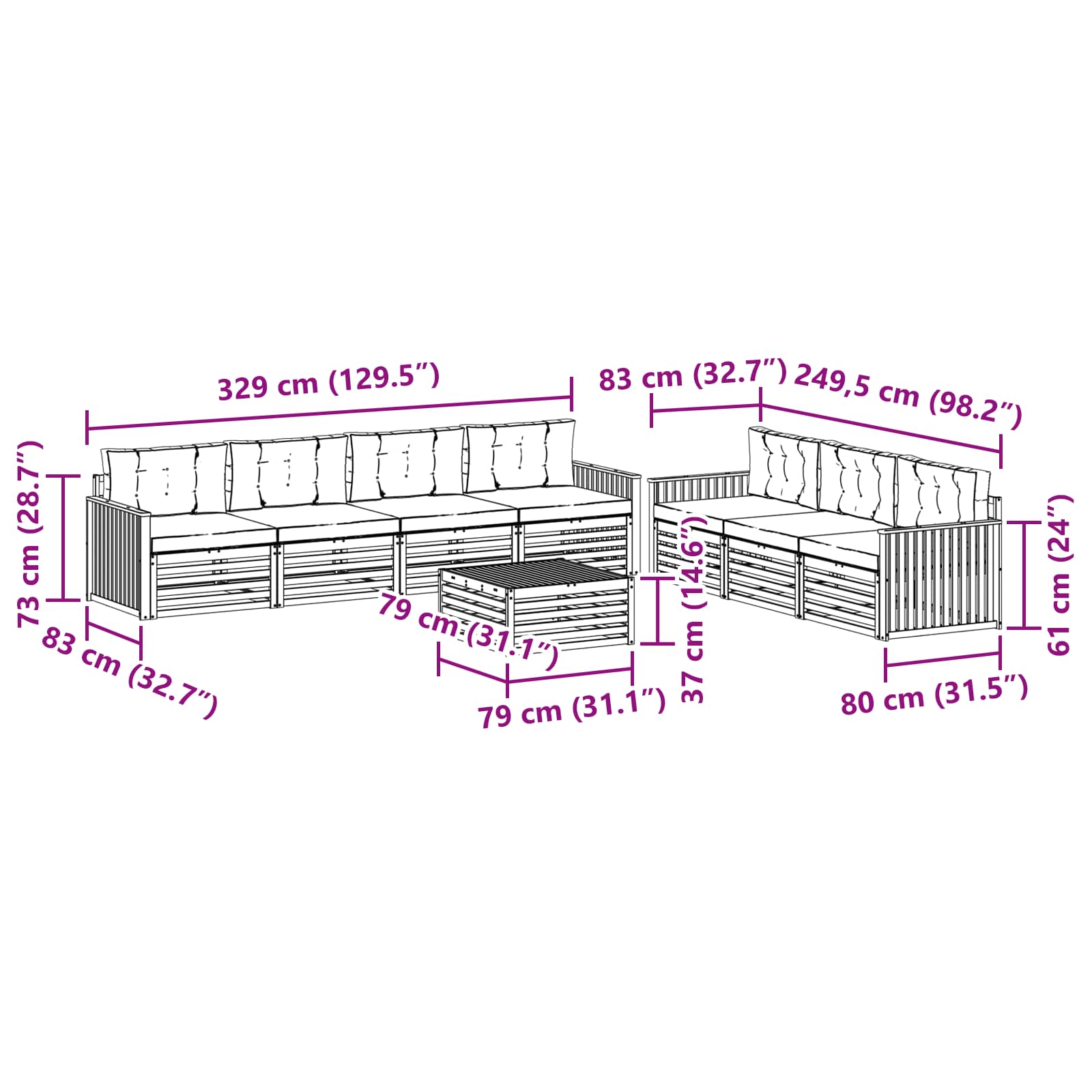 Outdoor-Sofagarnitur 8 pcs Weiß und Beige