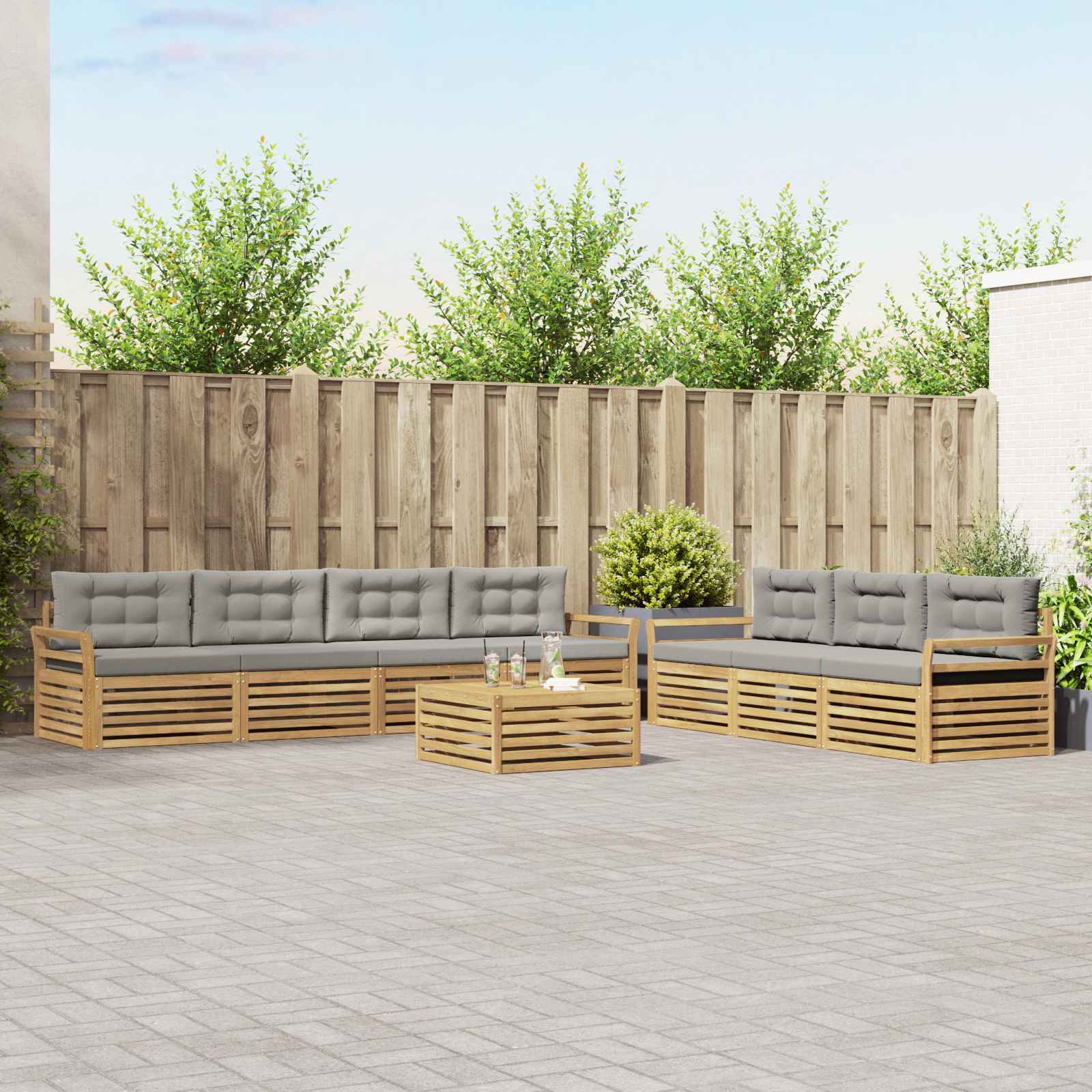 Outdoor-Sofagarnitur 8 pcs Weiß und Hellgrau
