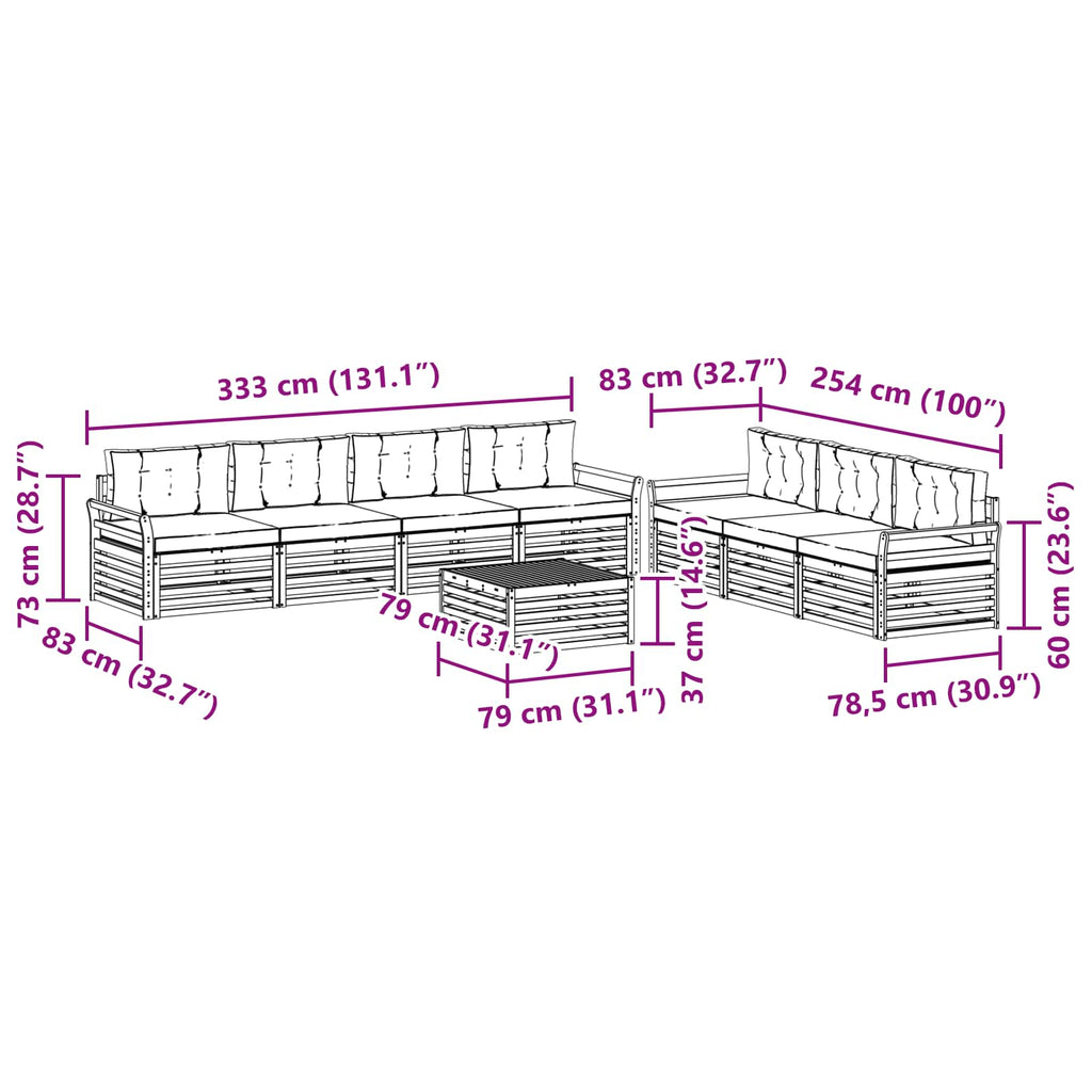 Outdoor-Sofagarnitur 8 pcs Weiß und Hellgrau