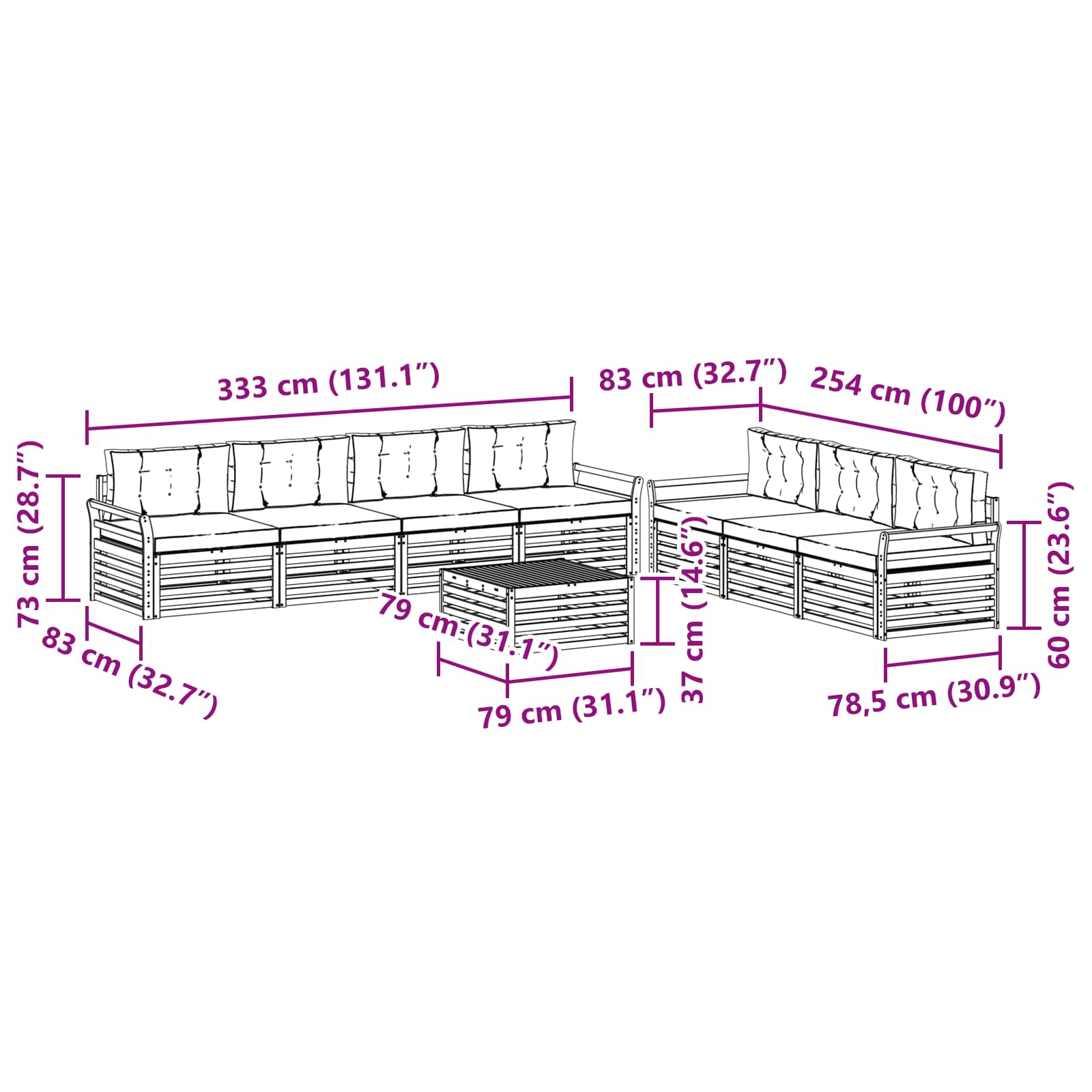 Outdoor-Sofagarnitur 8 pcs Weiß und Hellgrau