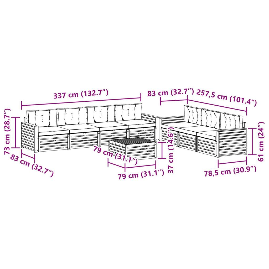 Outdoor-Sofagarnitur 8 pcs Weiß und Hellgrau