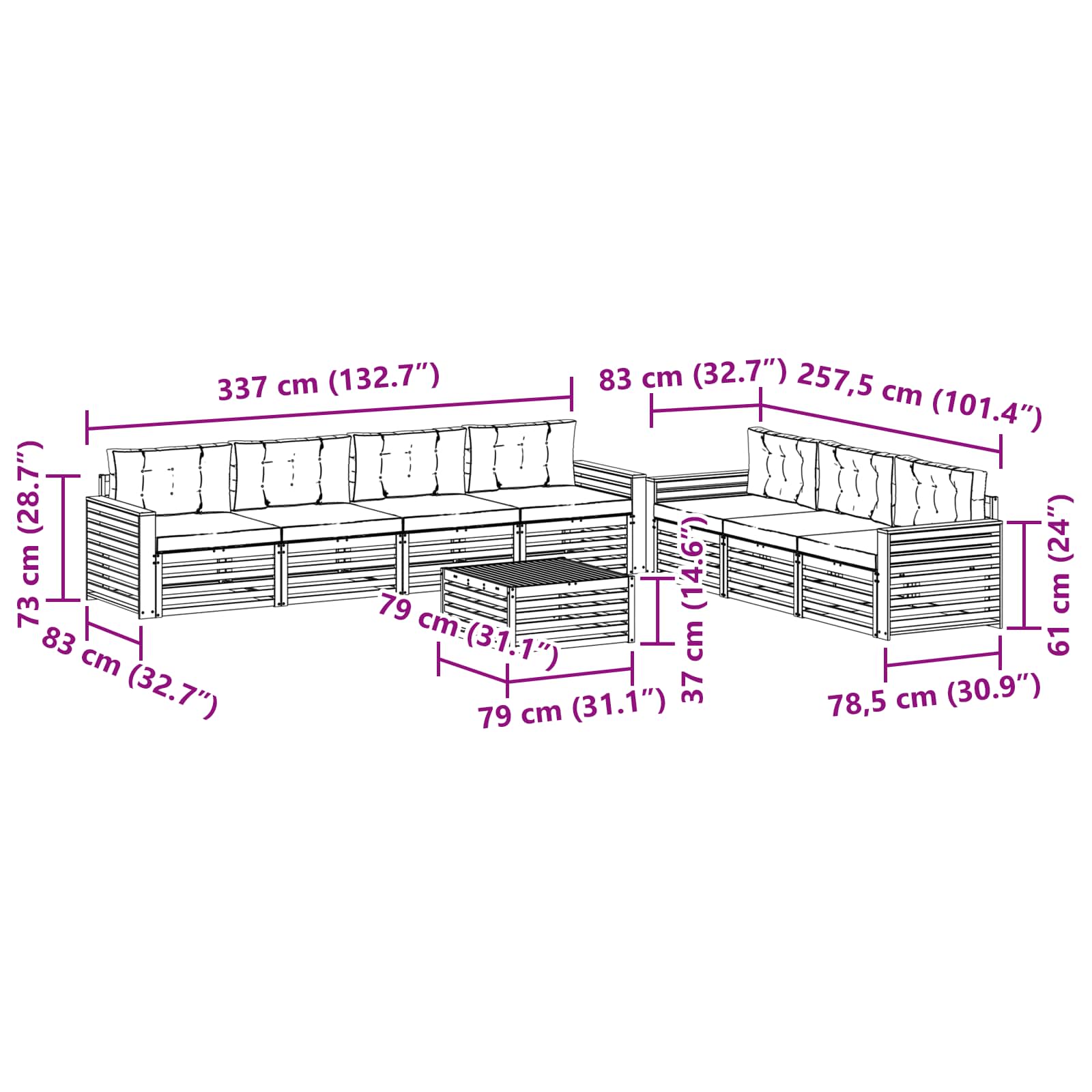 Outdoor-Sofagarnitur 8 pcs Weiß und Hellgrau