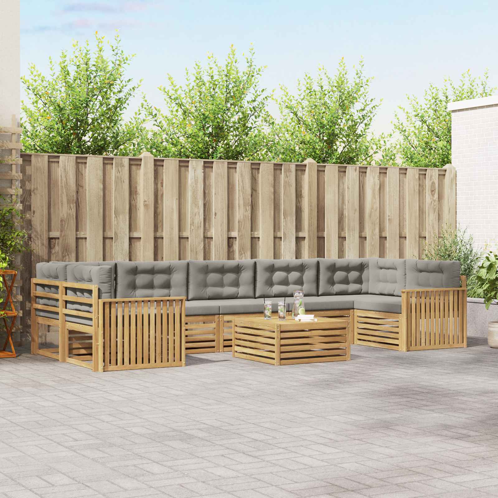 Outdoor-Sofagarnitur 8 pcs Weiß und Hellgrau Massivholz Akazie