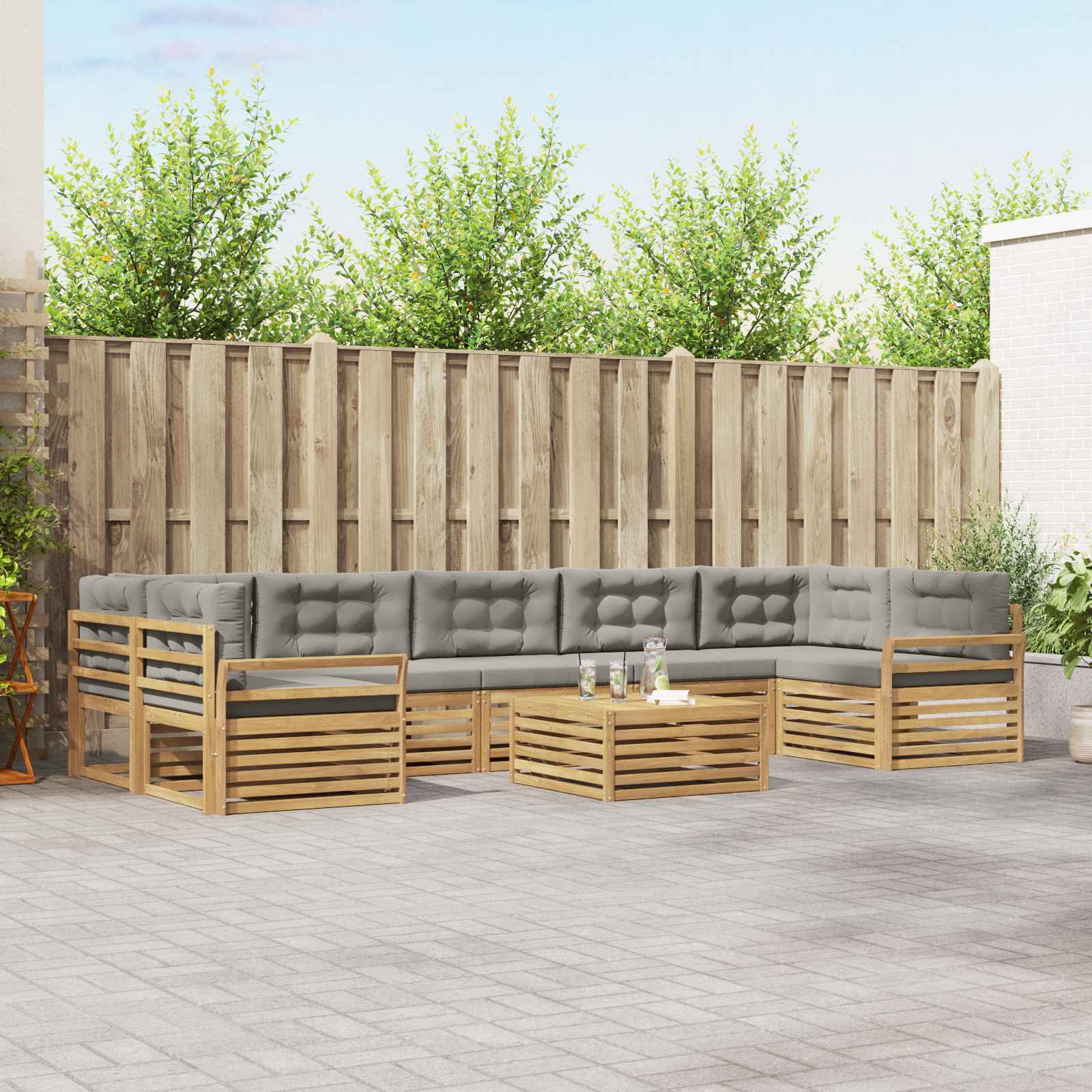 Outdoor-Sofagarnitur 8 pcs Weiß und Hellgrau Massivholz Akazie