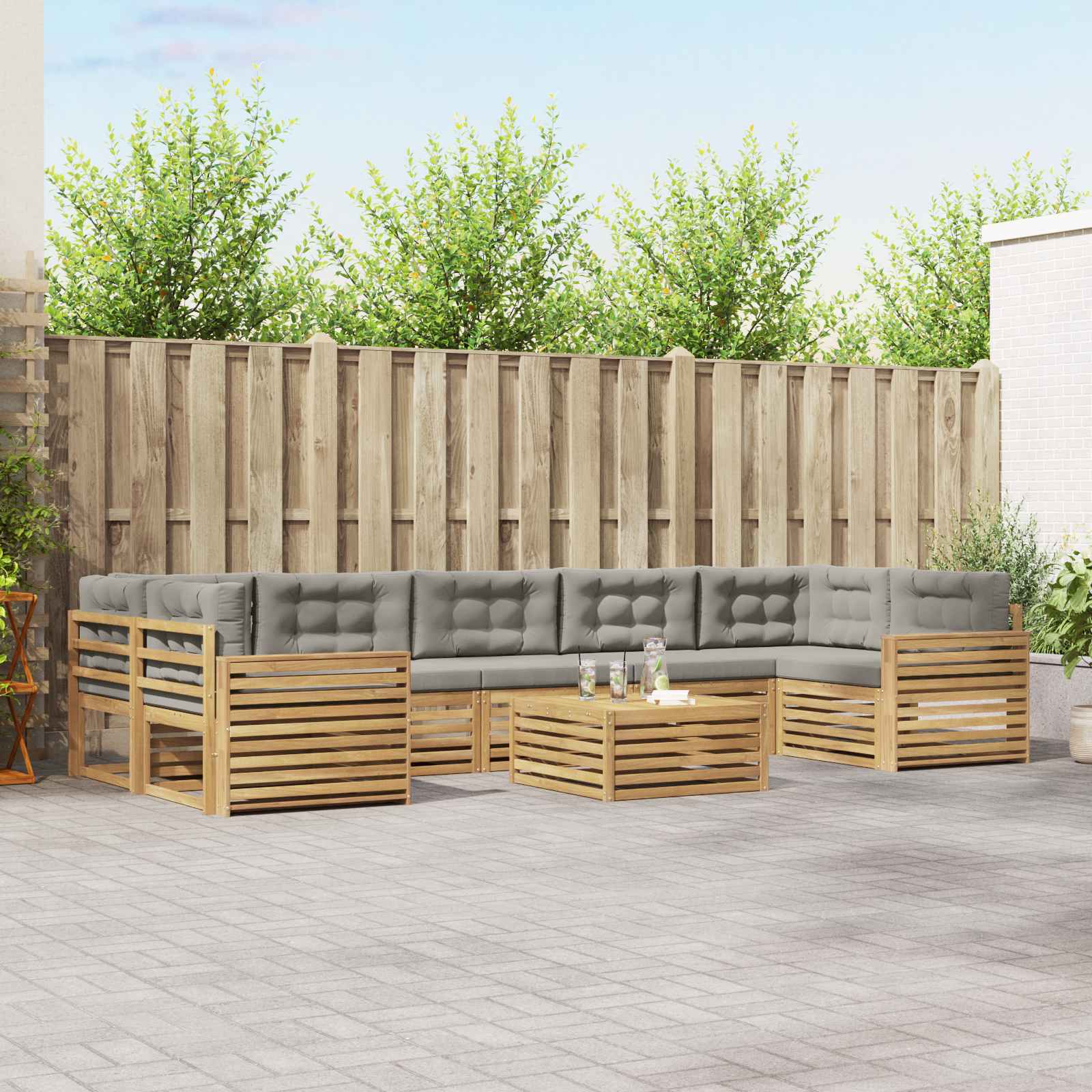 Outdoor-Sofagarnitur 8 pcs Weiß und Hellgrau Massivholz Akazie