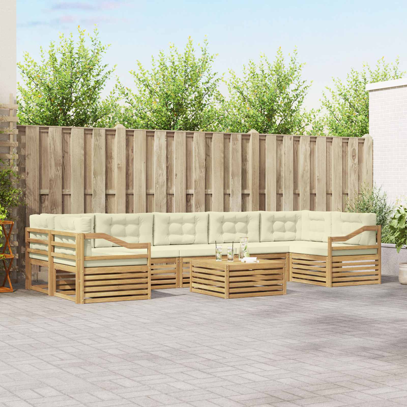 Outdoor-Sofagarnitur 8 pcs Weiß und Creme Massivholz Akazie