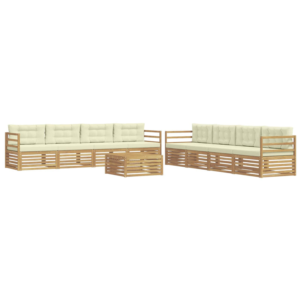 Outdoor-Sofagarnitur mit Kissen 9 pcs Weiß und Creme Polyester