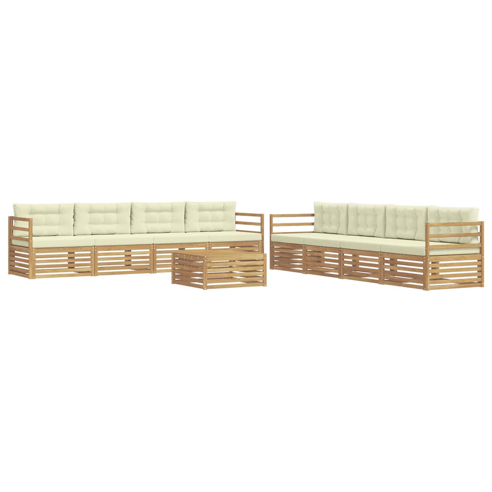 Outdoor-Sofagarnitur mit Kissen 9 pcs Weiß und Creme Polyester