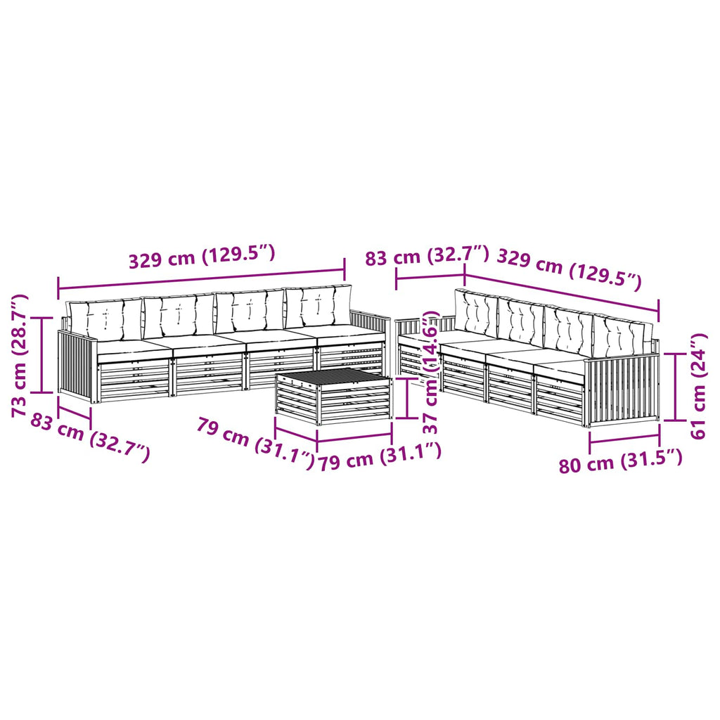 Outdoor-Sofagarnitur 9 pcs Weiß und Hellgrau