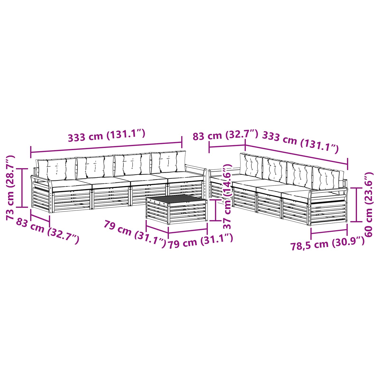 Outdoor-Sofagarnitur 9 pcs Weiß und Hellgrau