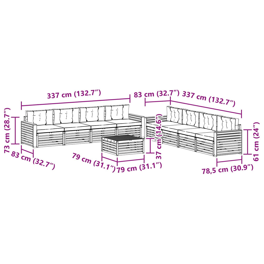 Outdoor-Sofagarnitur 9 pcs Weiß und Hellgrau