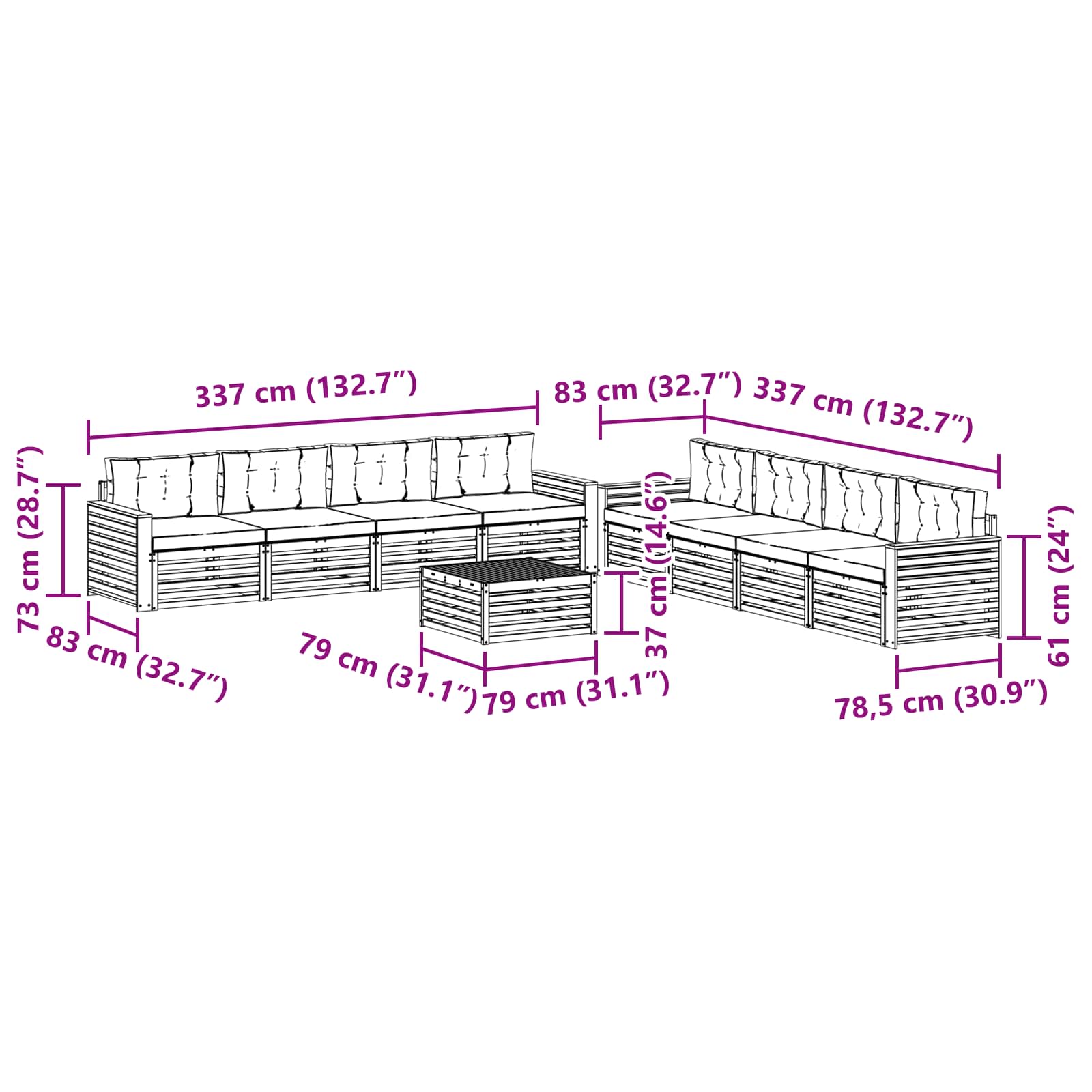 Outdoor-Sofagarnitur 9 pcs Weiß und Hellgrau