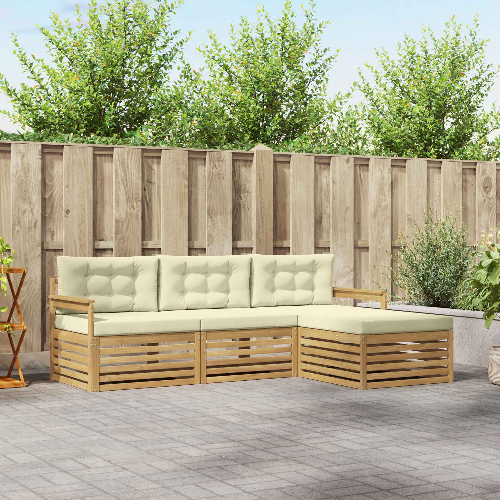 Outdoor-Sofagarnitur mit Kissen 4 pcs Weiß und Creme Polyester