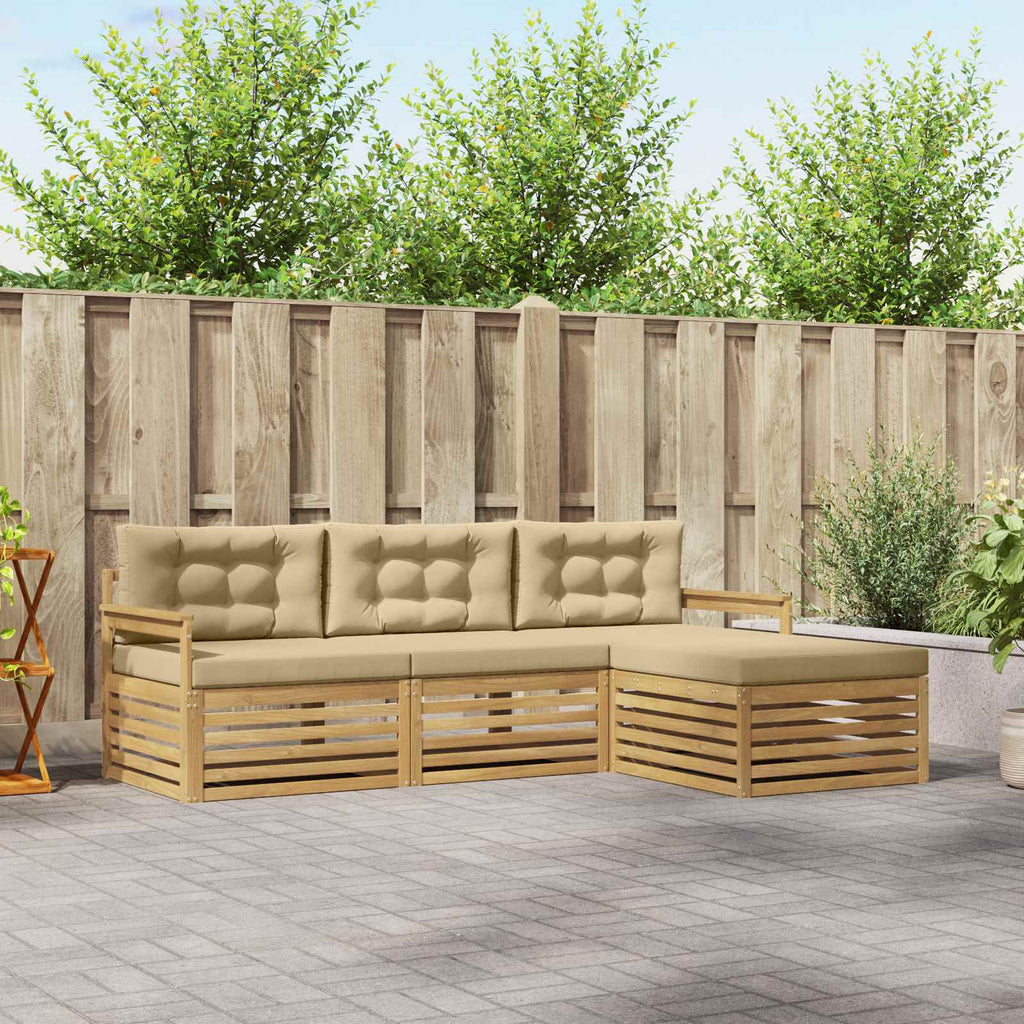 Outdoor-Sofagarnitur mit Kissen 4 pcs Weiß und Beige Polyester