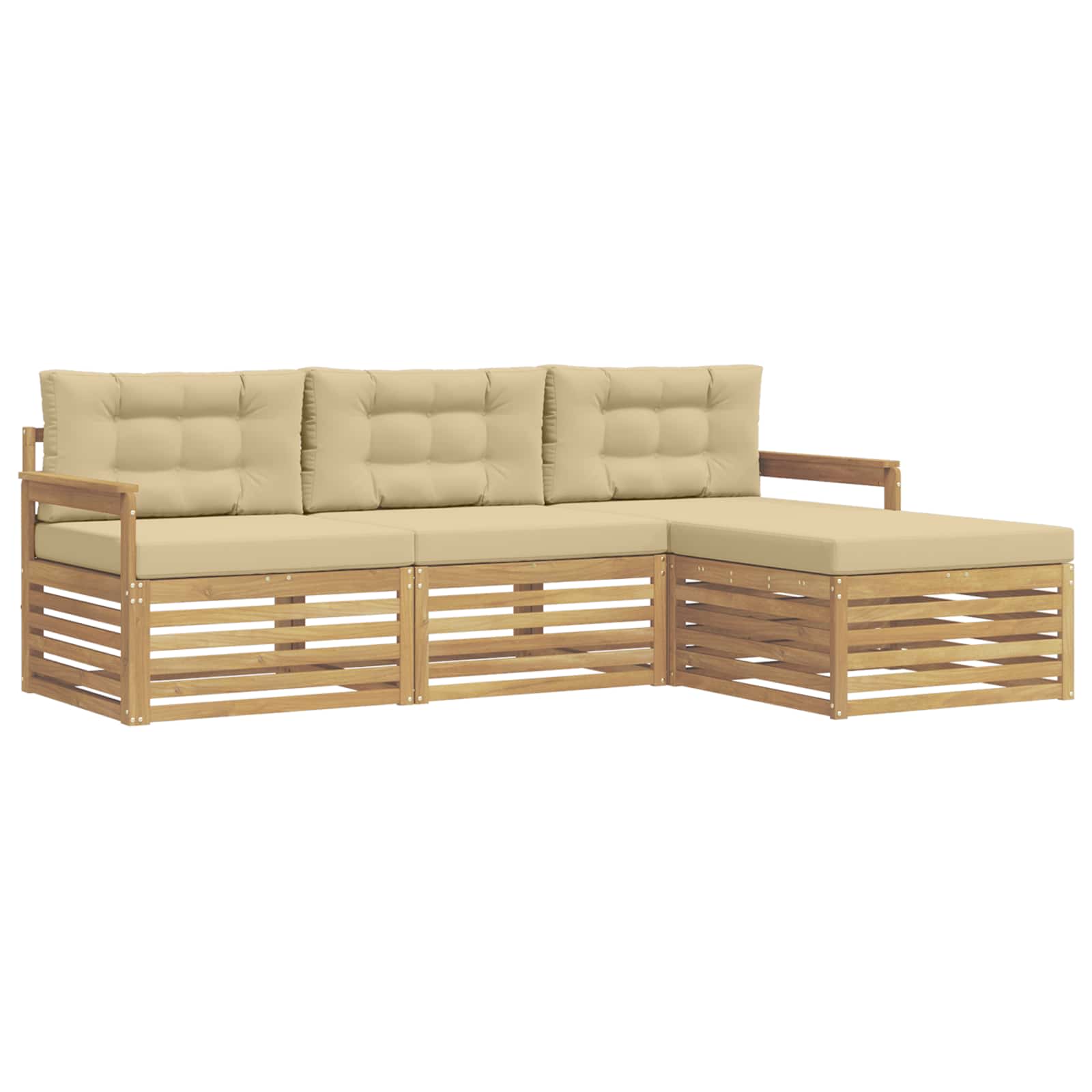 Outdoor-Sofagarnitur mit Kissen 4 pcs Weiß und Beige Polyester