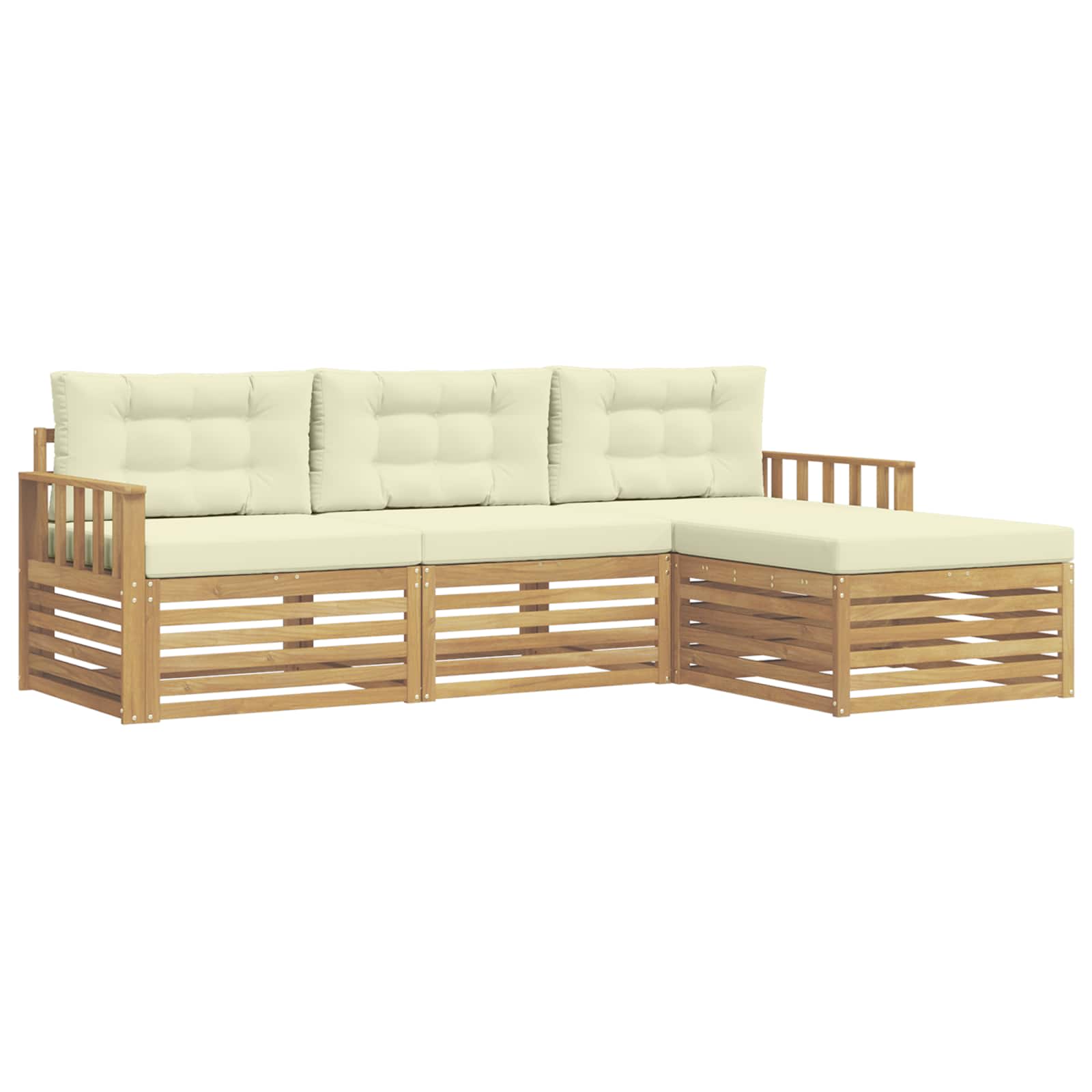 Outdoor-Sofagarnitur mit Kissen 4 pcs Weiß und Creme Polyester