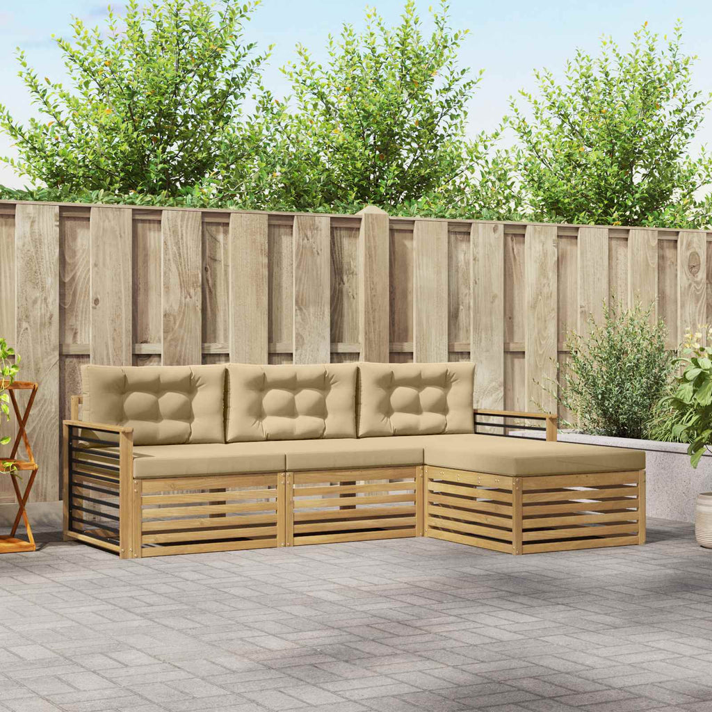 Outdoor-Sofagarnitur mit Kissen 4 pcs Weiß und Beige Polyester
