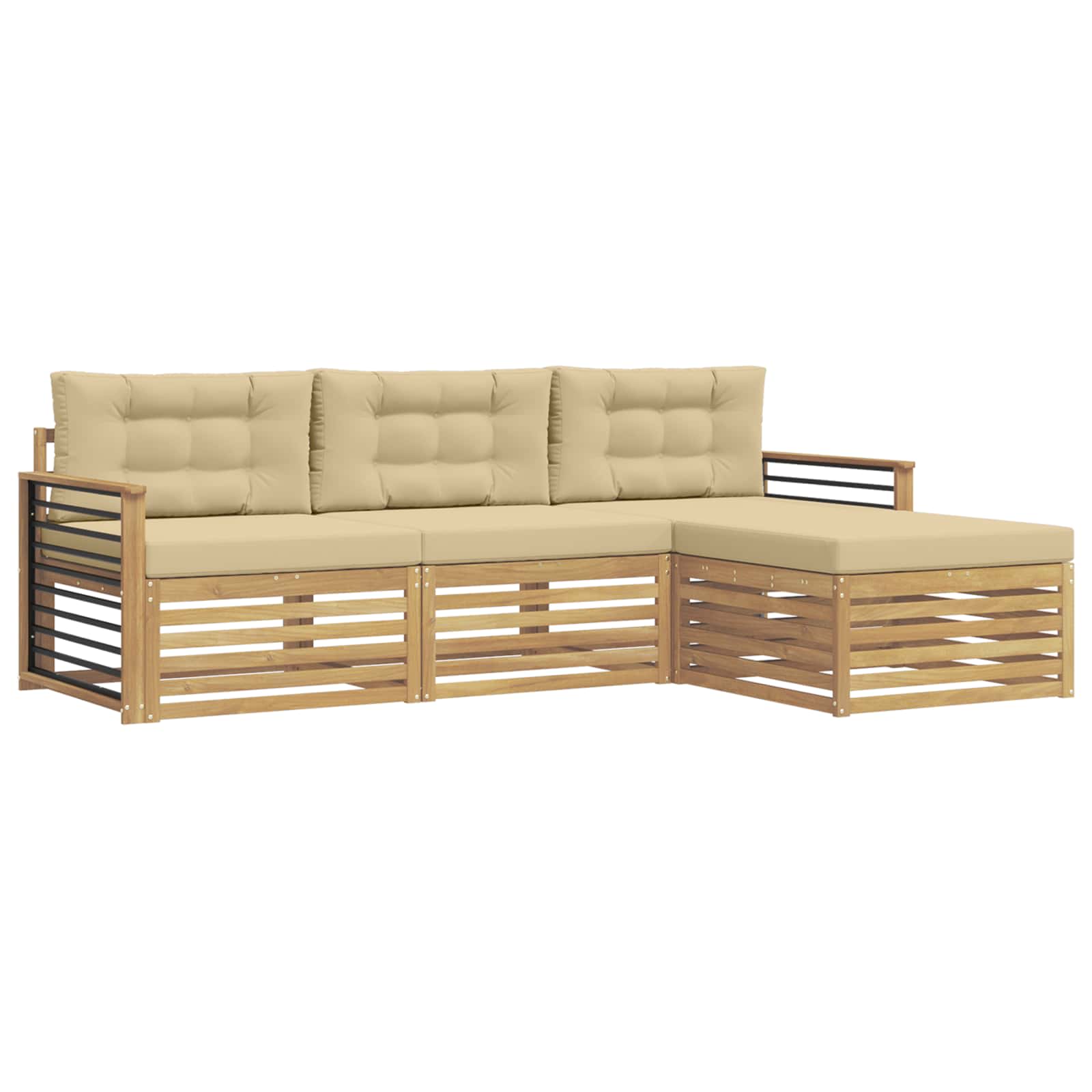 Outdoor-Sofagarnitur mit Kissen 4 pcs Weiß und Beige Polyester