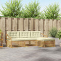Outdoor-Sofagarnitur mit Kissen 4 pcs Weiß und Creme Polyester
