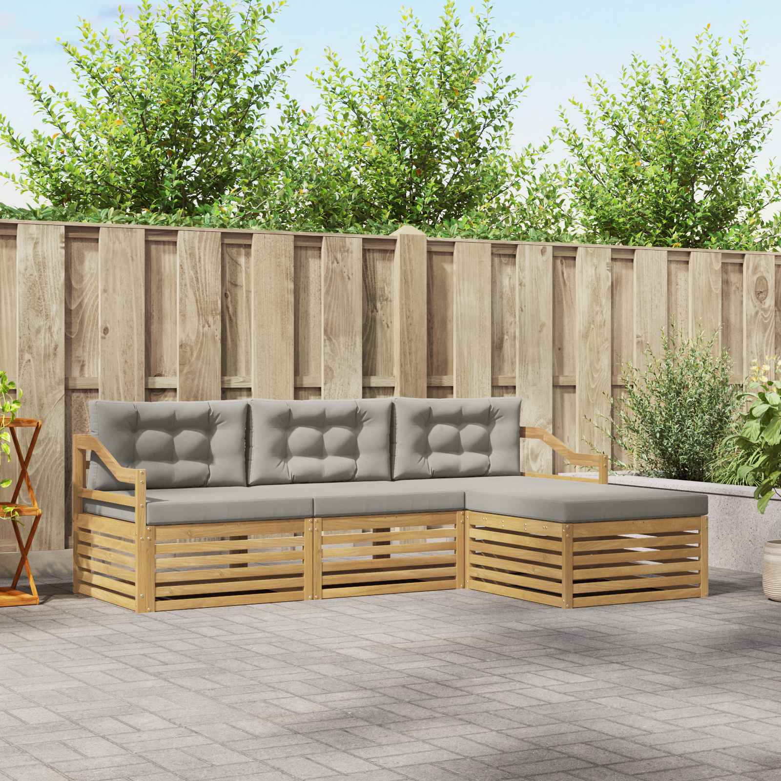 Outdoor-Sofagarnitur 4 pcs Weiß und Hellgrau Polyester