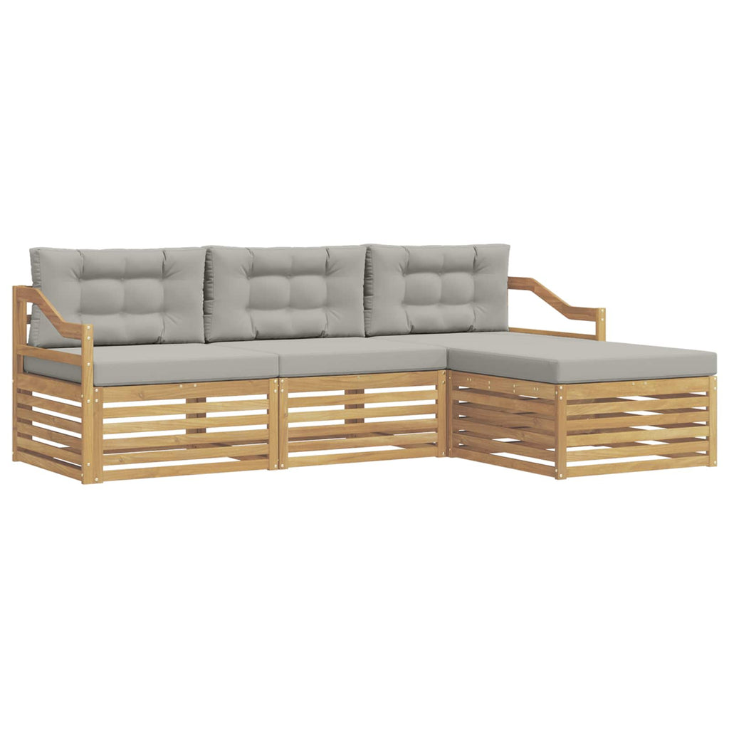 Outdoor-Sofagarnitur 4 pcs Weiß und Hellgrau Polyester