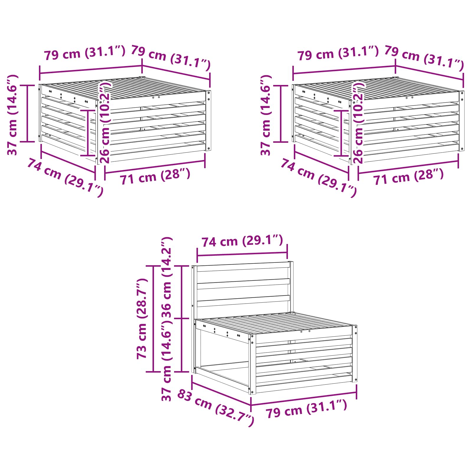 Outdoor-Sofagarnitur 6 pcs Weiß 79 x 79 x 37 cm