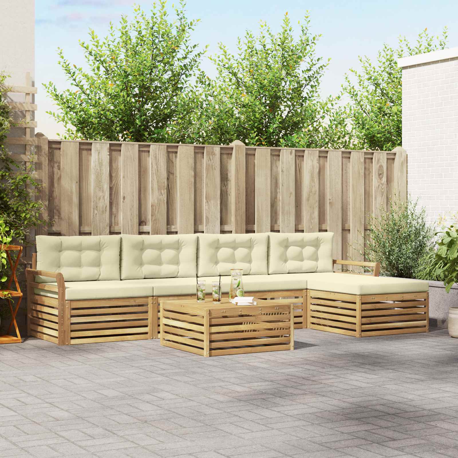Outdoor-Sofagarnitur 6 pcs Weiß und Creme 79 x 79 x 37 cm