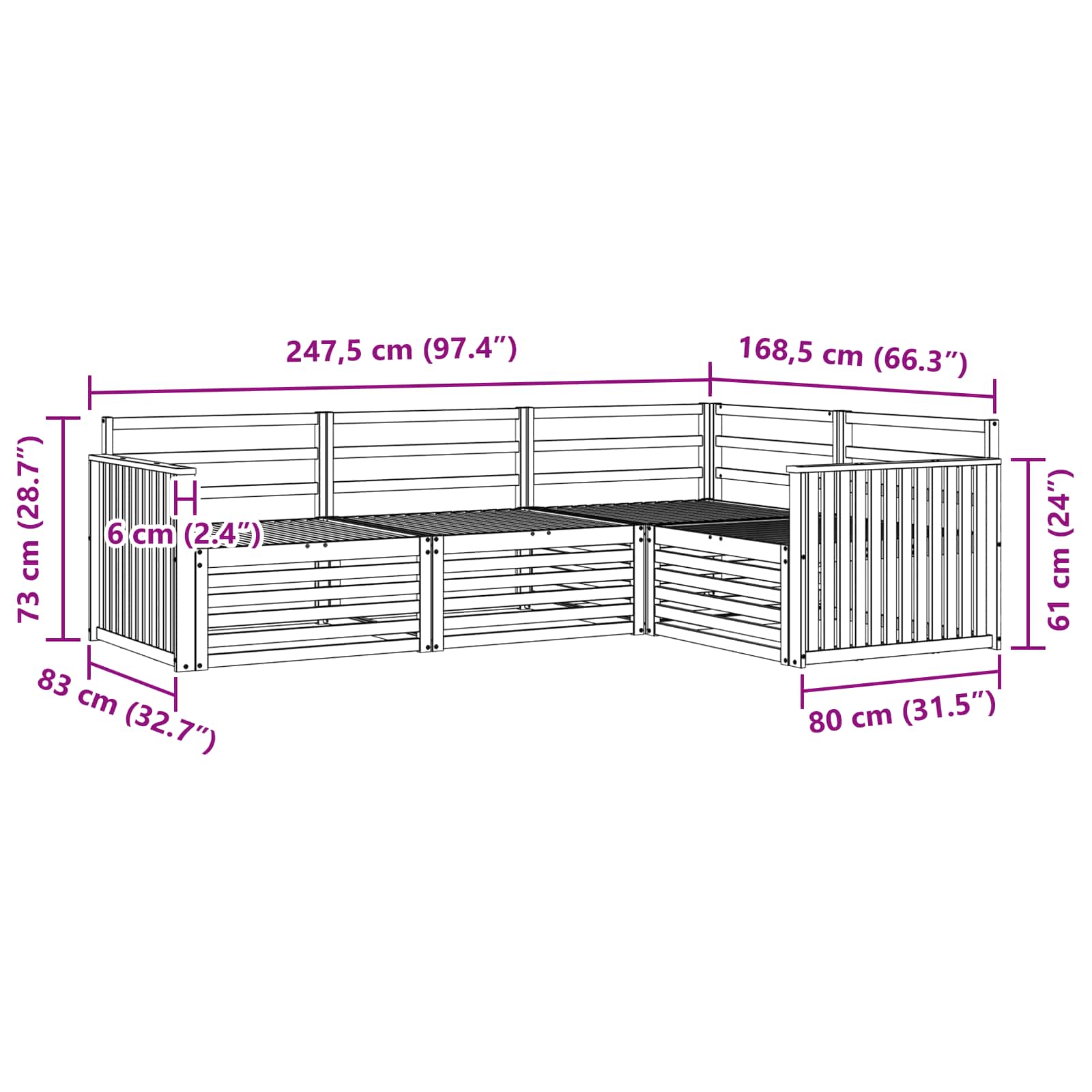 Outdoor-Sofagarnitur 4 pcs Weiß 247,5 x 168,5 x 73 cm