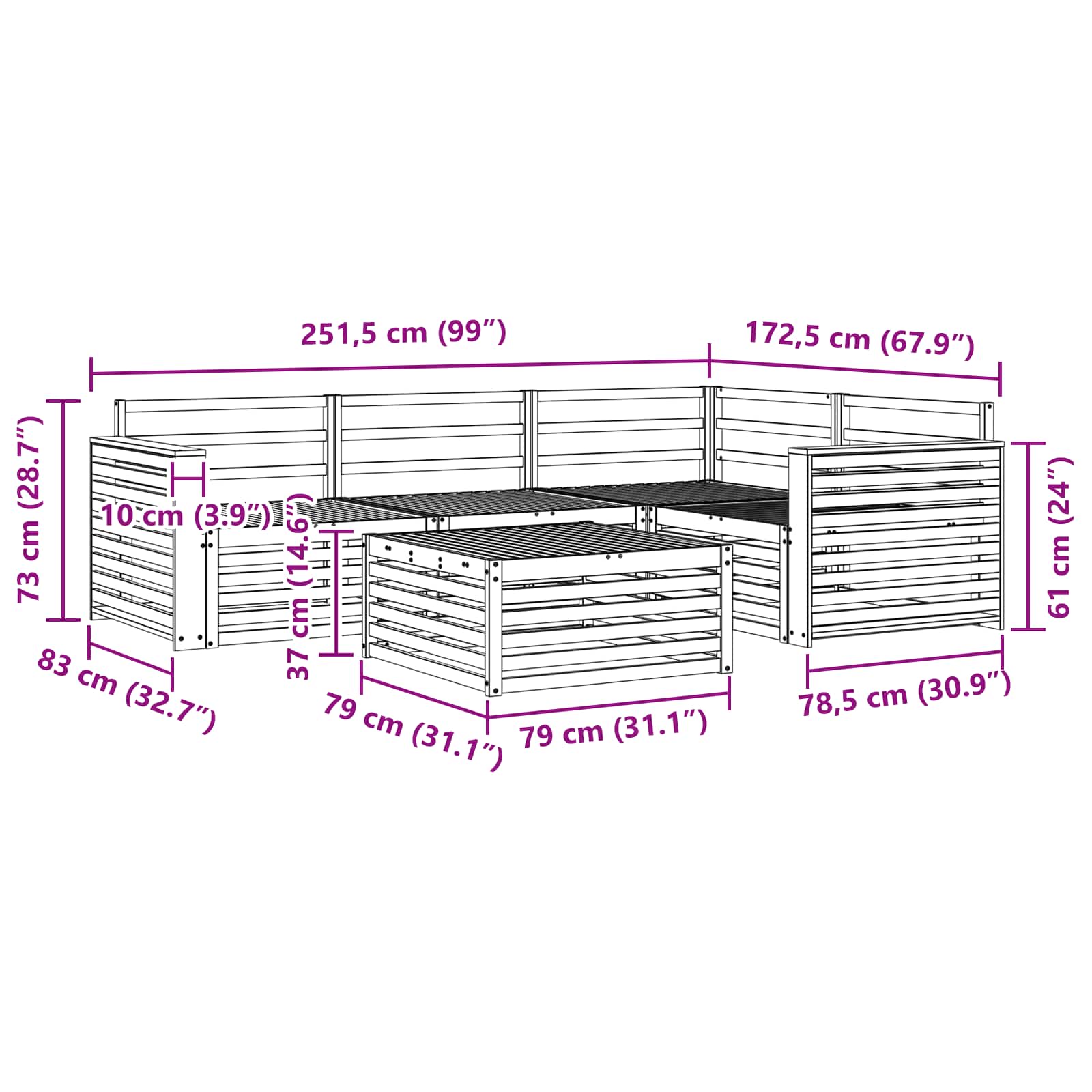 Outdoor-Sofagarnitur 5 pcs Weiß 79 x 79 x 37 cm