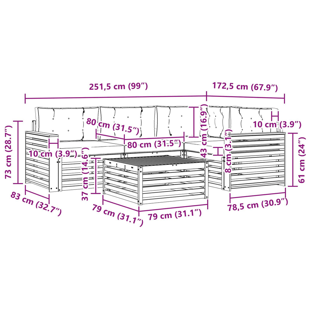 Outdoor-Sofagarnitur 5 pcs Weiß und Hellgrau 79 x 79 x 37 cm
