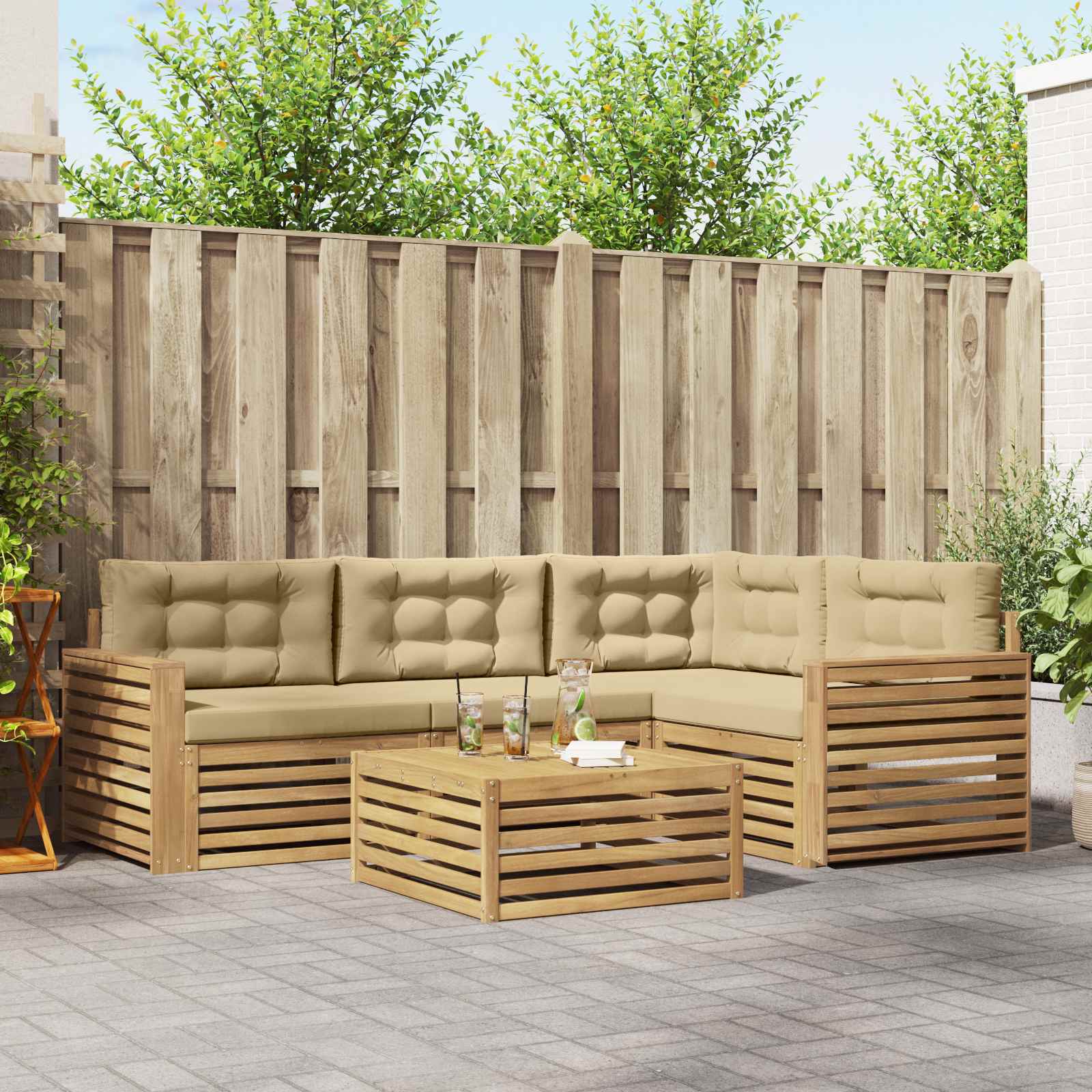 Outdoor-Sofagarnitur 5 pcs Weiß und Beige 79 x 79 x 37 cm