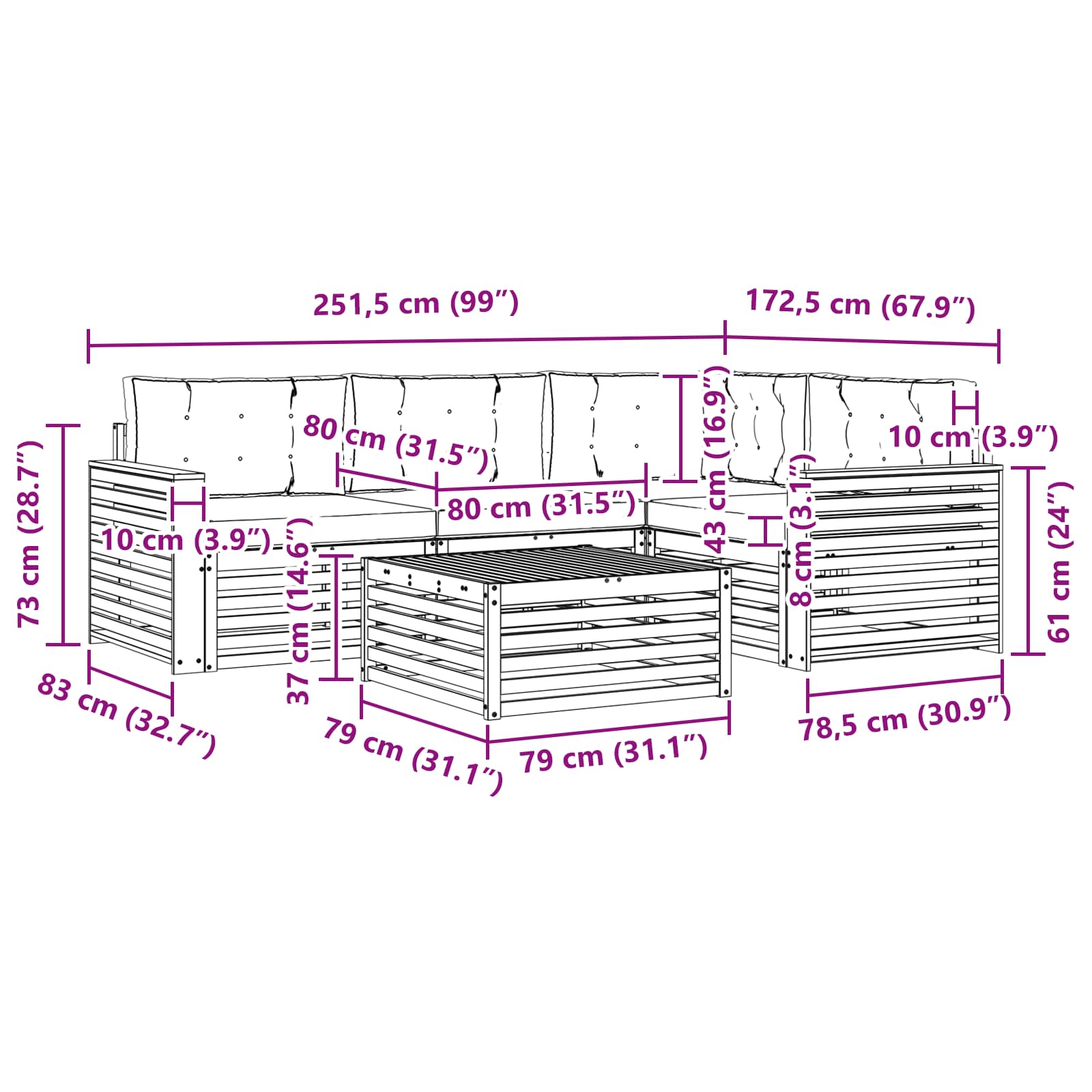 Outdoor-Sofagarnitur 5 pcs Weiß und Beige 79 x 79 x 37 cm