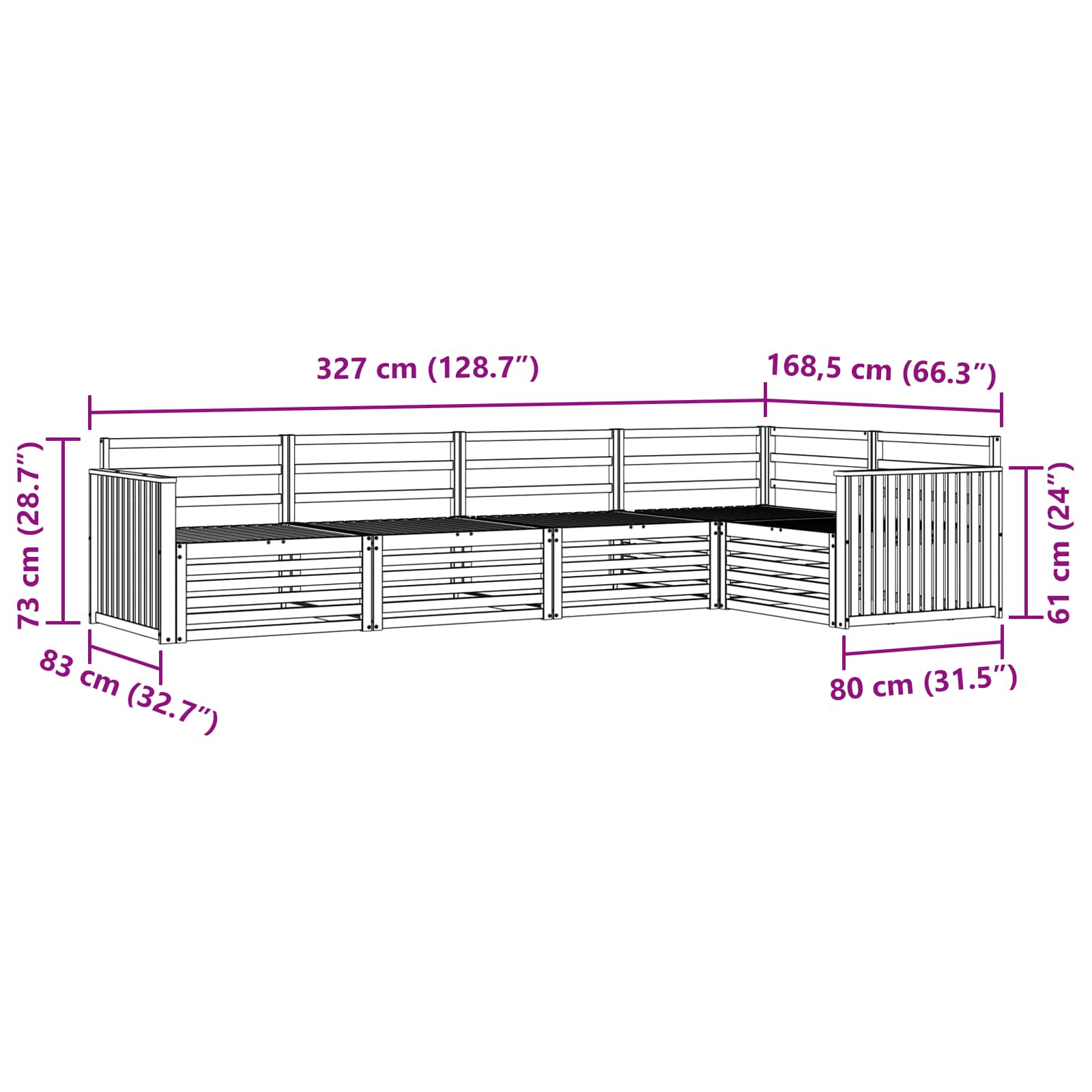 Outdoor-Sofagarnitur 5 pcs Weiß 327 x 168,5 x 73 cm