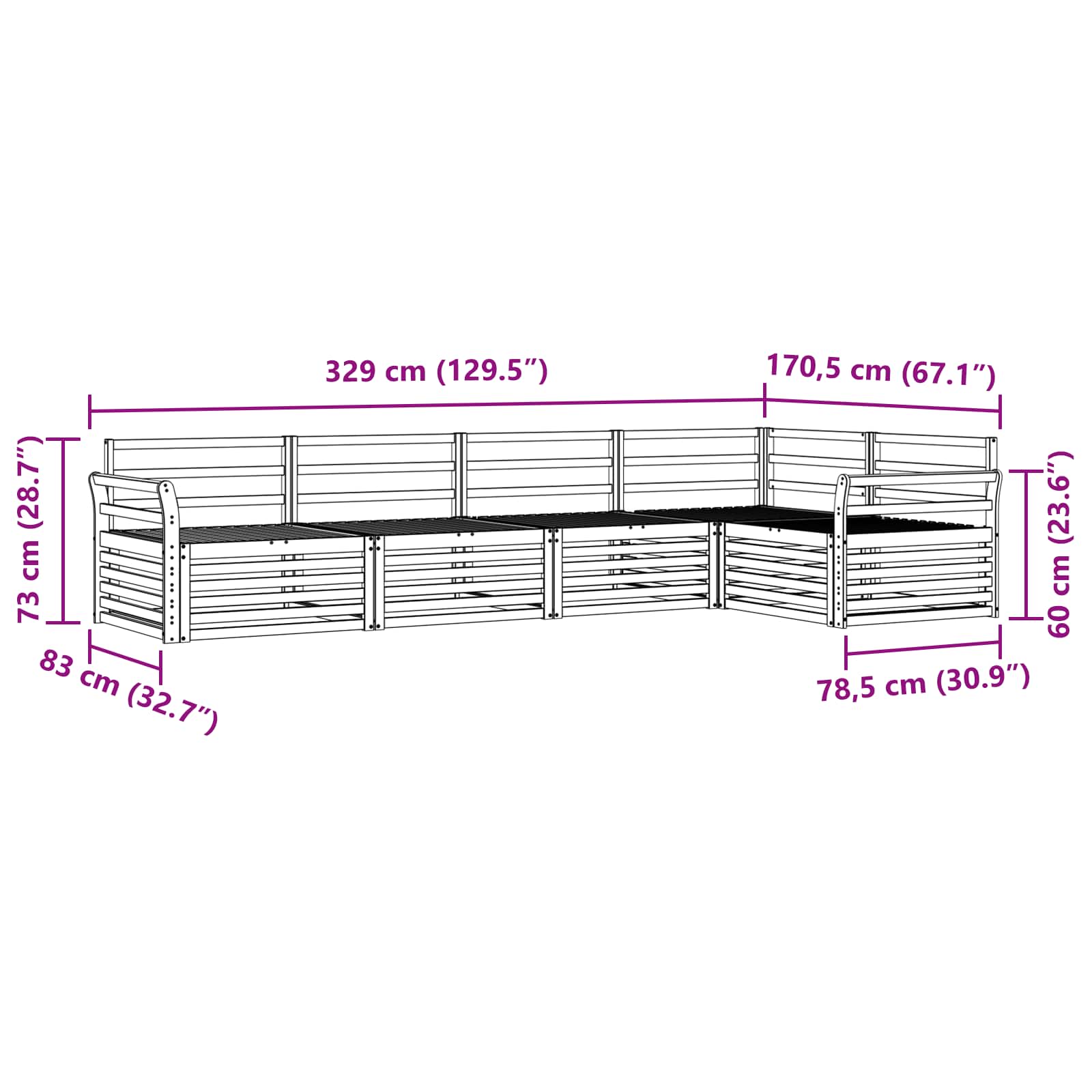 Outdoor-Sofagarnitur 5 pcs Weiß 329 x 170,5 x 73 cm