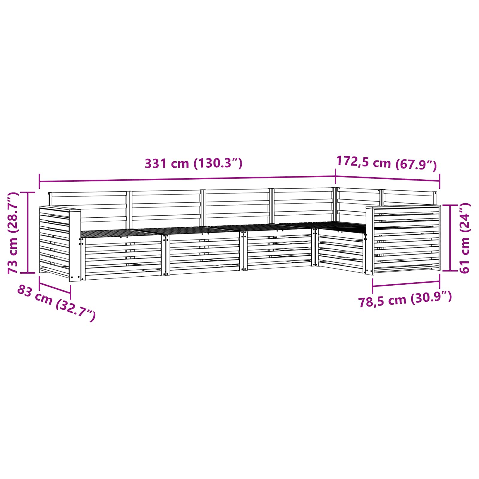 Outdoor-Sofagarnitur 5 pcs Weiß 331 x 172,5 x 73 cm