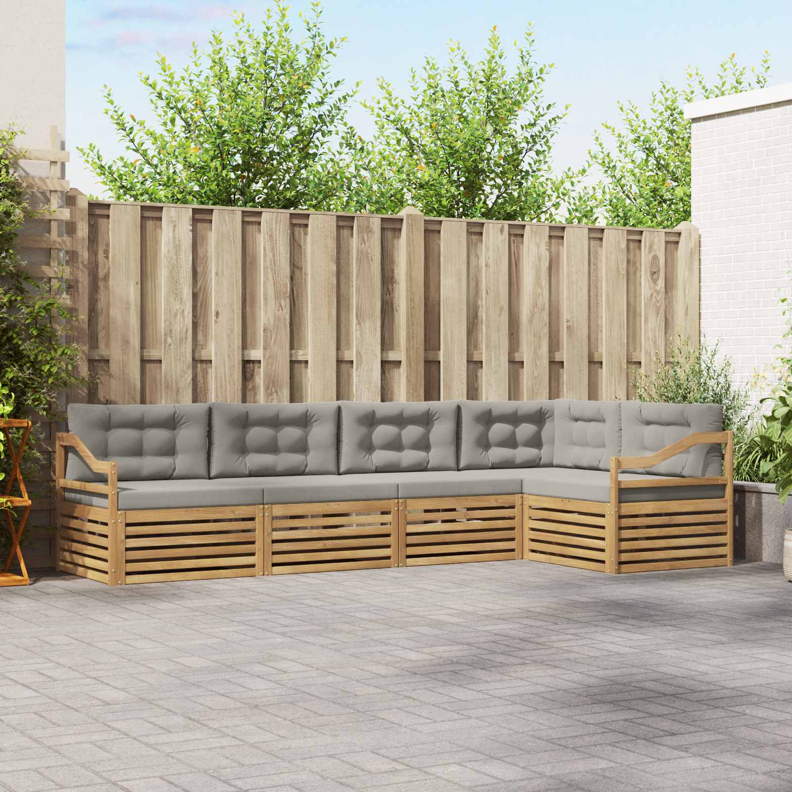 Outdoor-Sofagarnitur 5 pcs Weiß und Hellgrau Polyester
