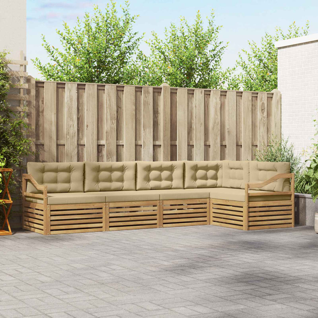 Outdoor-Sofagarnitur mit Kissen 5 pcs Weiß und Beige Polyester