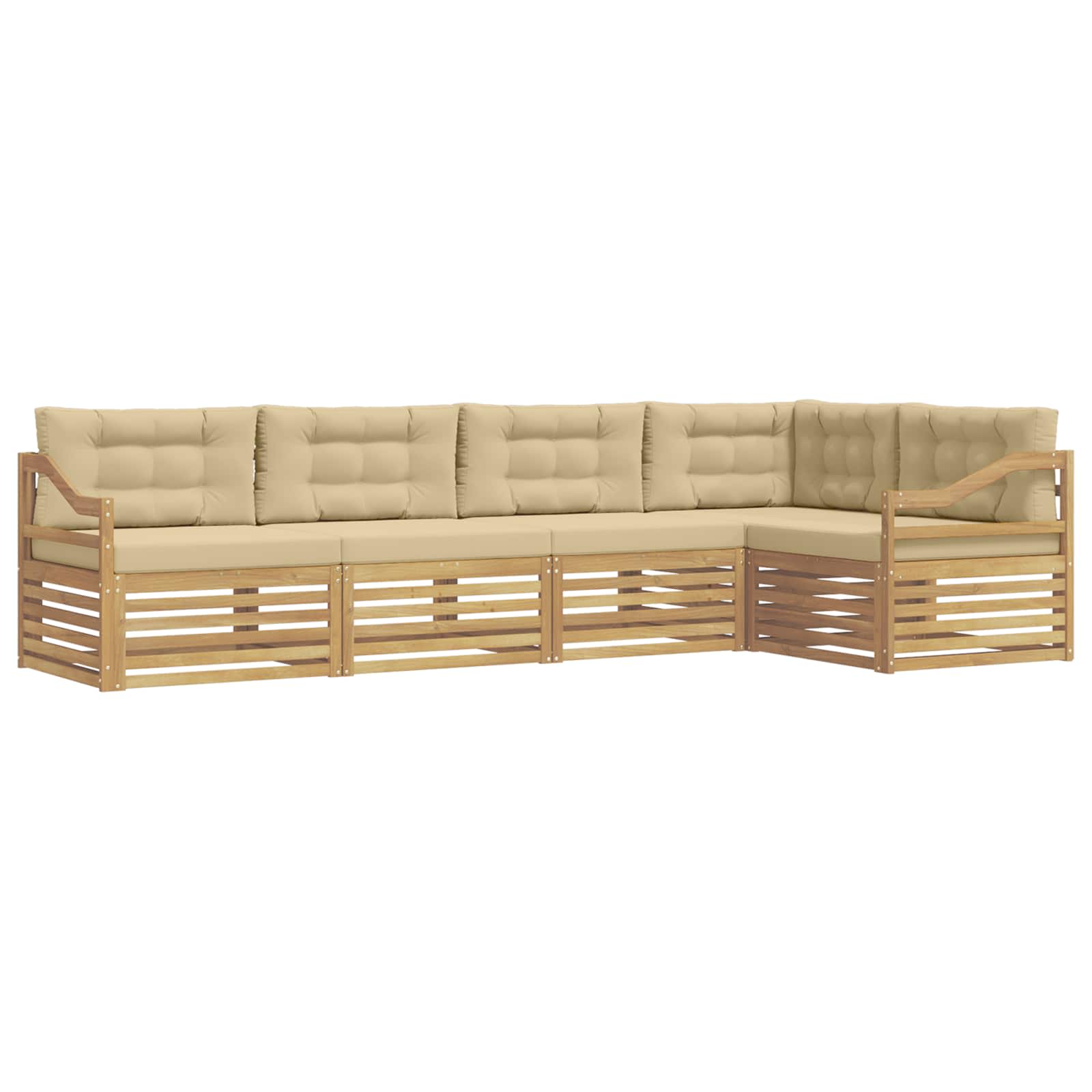 Outdoor-Sofagarnitur mit Kissen 5 pcs Weiß und Beige Polyester