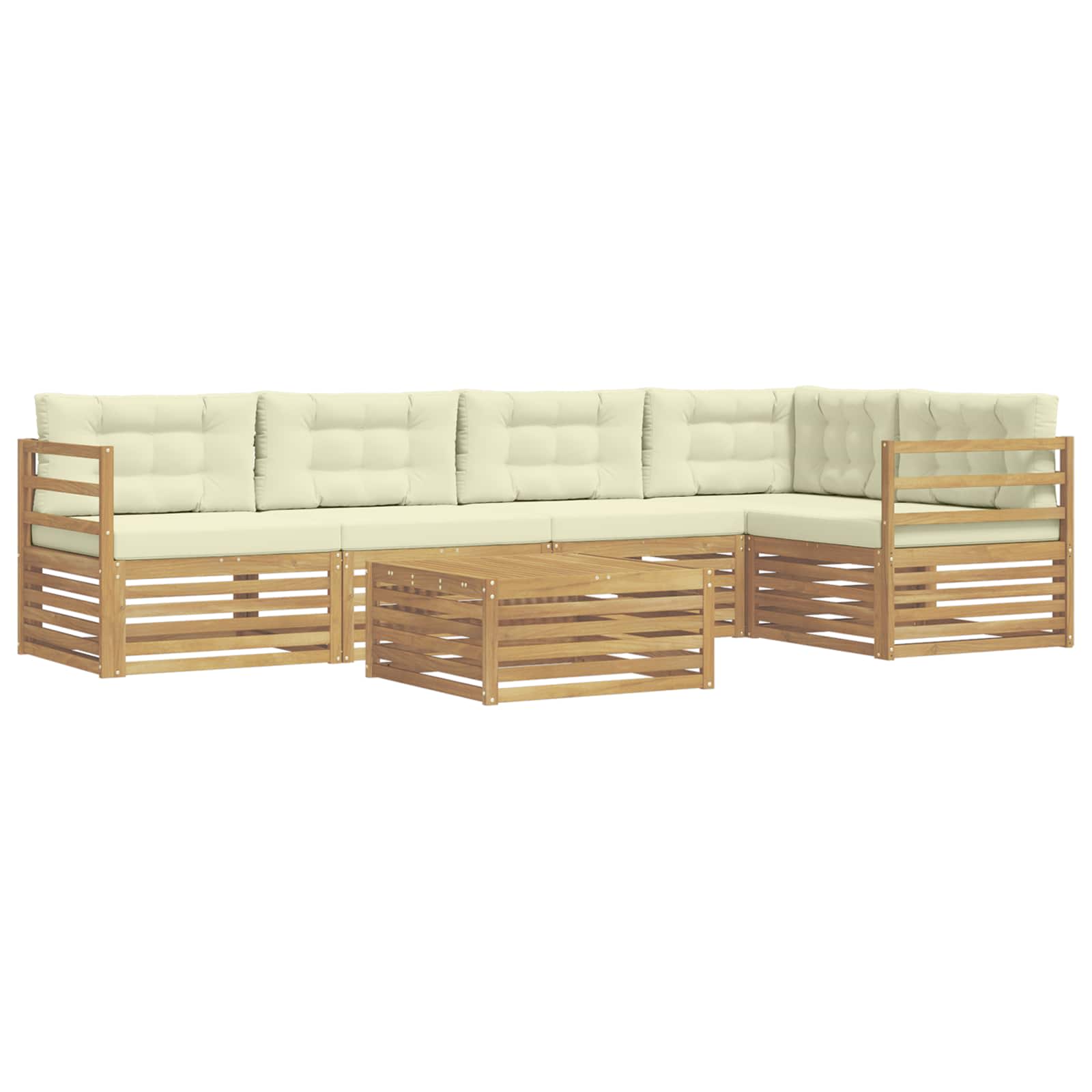 Outdoor-Sofagarnitur mit Kissen 6 pcs Weiß und Creme Polyester