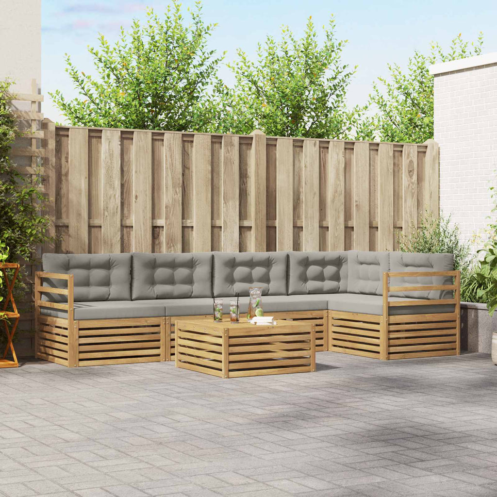 Outdoor-Sofagarnitur 6 pcs Weiß und Hellgrau Polyester