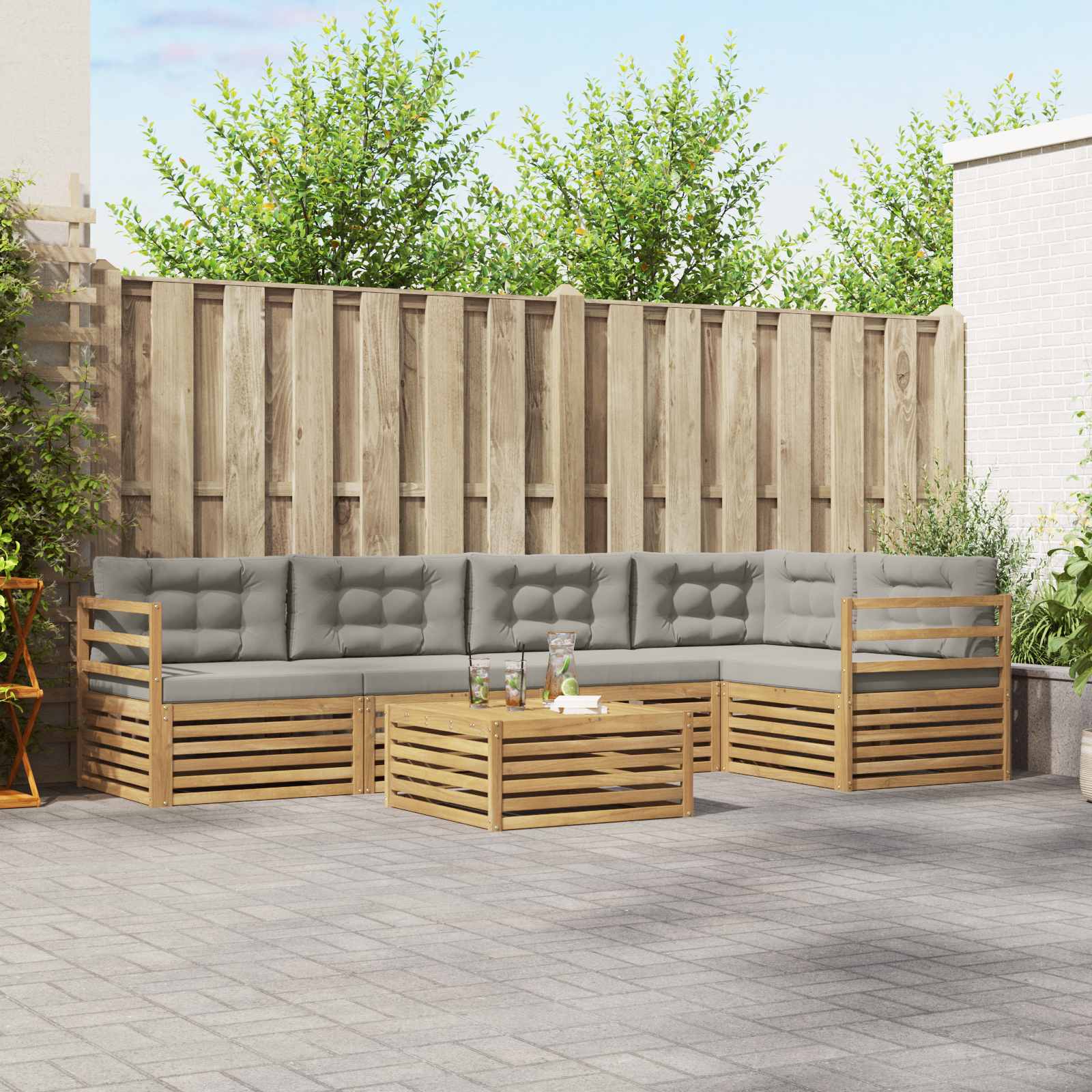 Outdoor-Sofagarnitur 6 pcs Weiß und Hellgrau Polyester