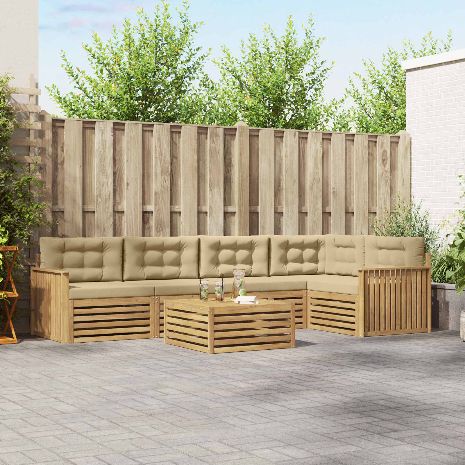 Outdoor-Sofagarnitur 6 pcs Weiß und Beige 79 x 79 x 37 cm