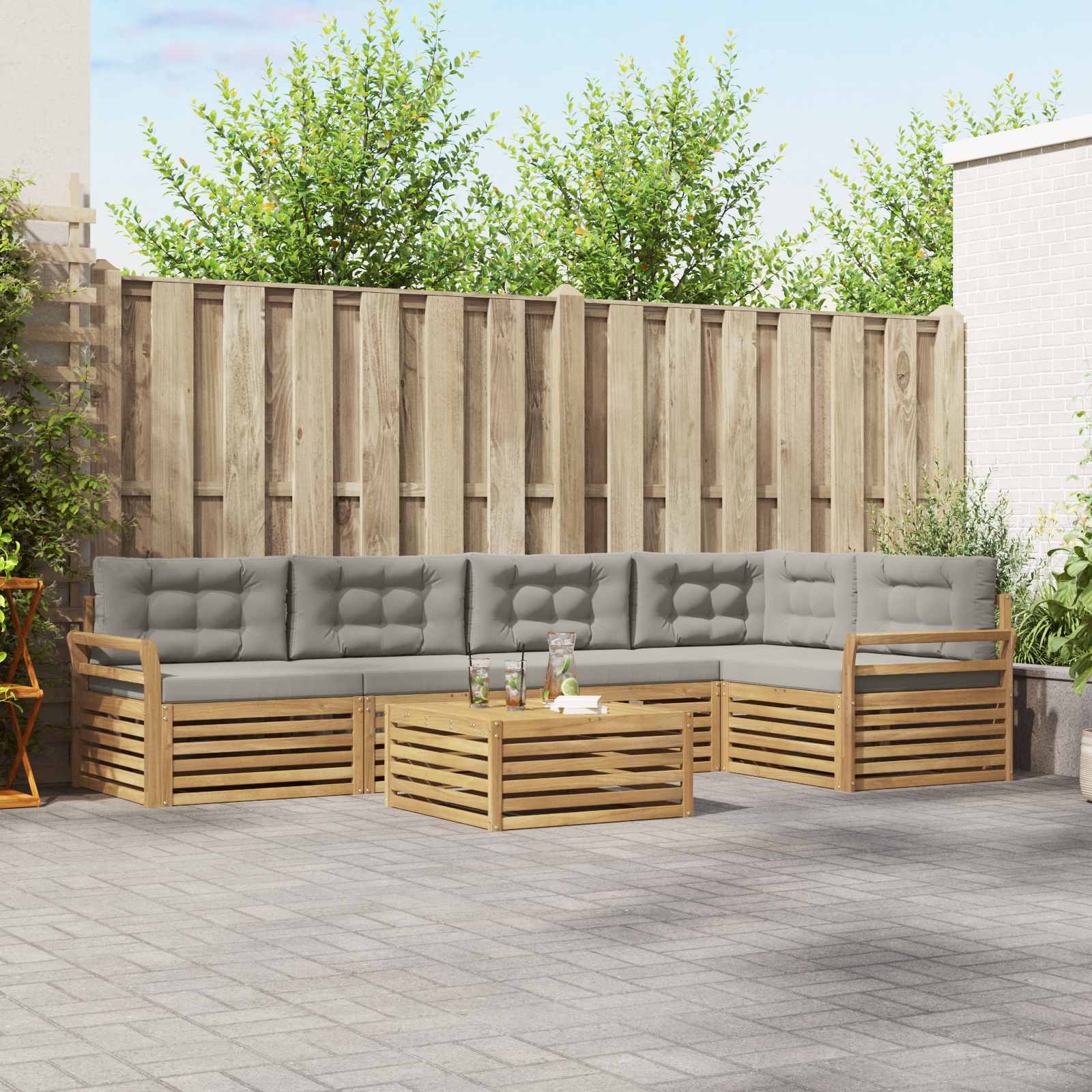 Outdoor-Sofagarnitur 6 pcs Weiß und Hellgrau 79 x 79 x 37 cm