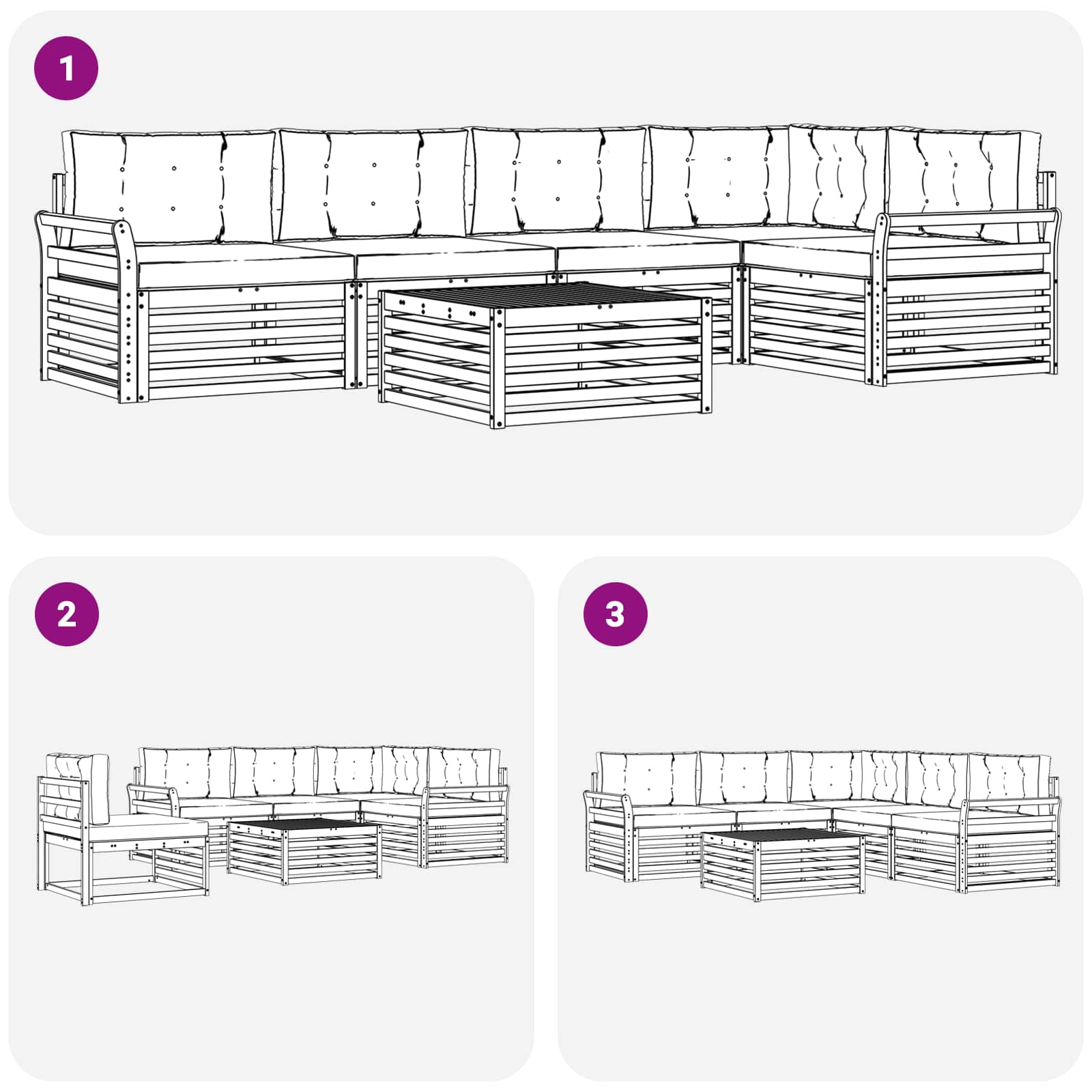 Outdoor-Sofagarnitur 6 pcs Weiß und Hellgrau 79 x 79 x 37 cm