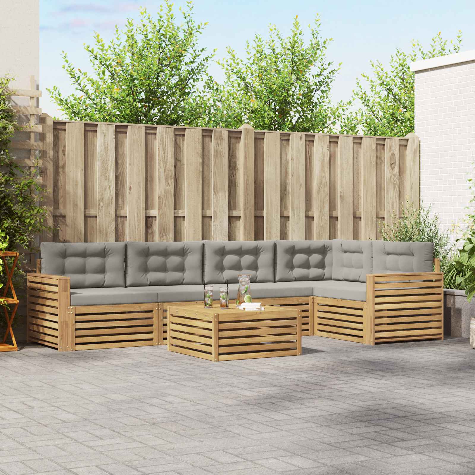 Outdoor-Sofagarnitur 6 pcs Weiß und Hellgrau 79 x 79 x 37 cm